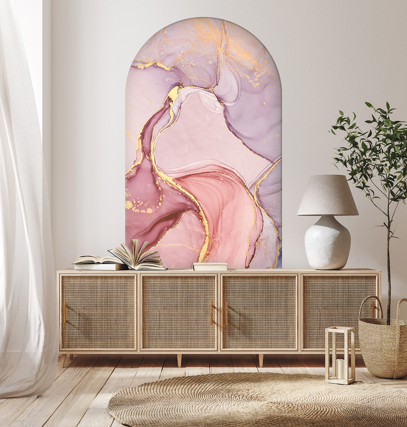 Soy Yapıştır Duvar Kağıdı – Pembe Altın Desenli Modern Tasarım