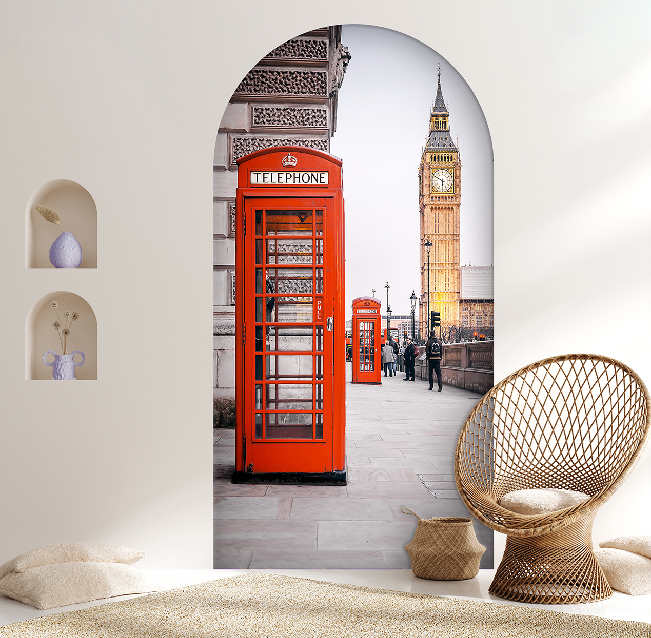 İngiltere Telefon Kulübesi ve Big Ben Desenli Duvar Kağıdı – Modern Tasarım - Görsel 6