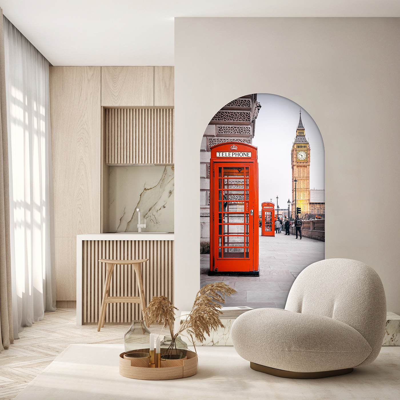 İngiltere Telefon Kulübesi ve Big Ben Desenli Duvar Kağıdı – Modern Tasarım - Görsel 4