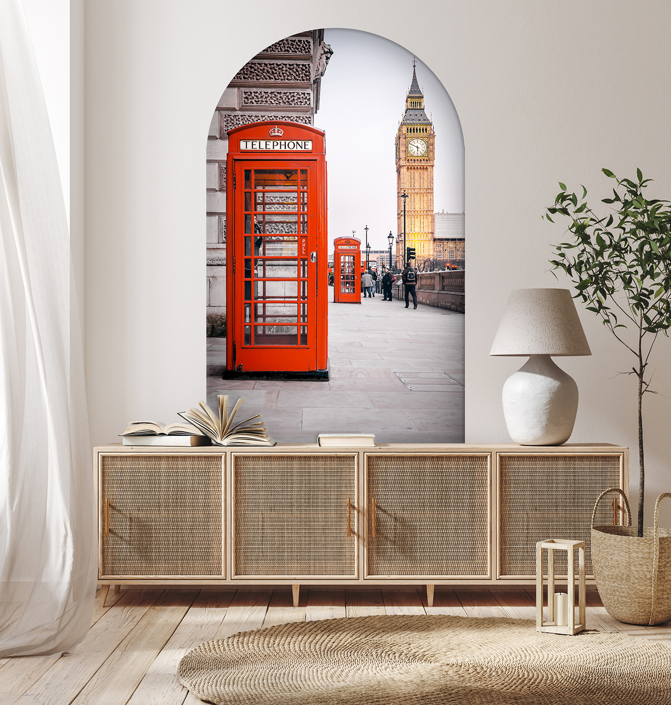 İngiltere Telefon Kulübesi ve Big Ben Desenli Duvar Kağıdı – Modern Tasarım