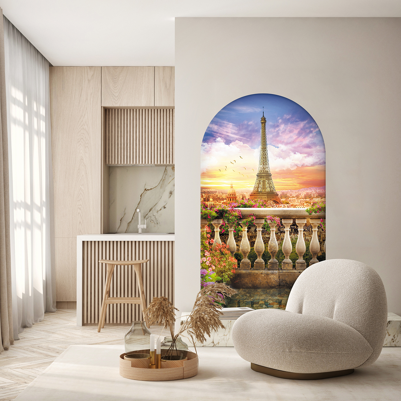 Eiffel Kulesi ve Bahar Manzarası Desenli Duvar Kağıdı – Romantik Tasarım - Görsel 4