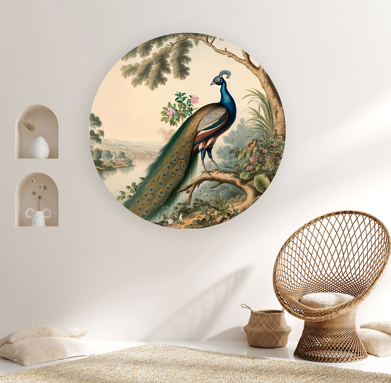 Yuvarlak Desenli Kuş Duvar Kağıdı - Modern Tasarım