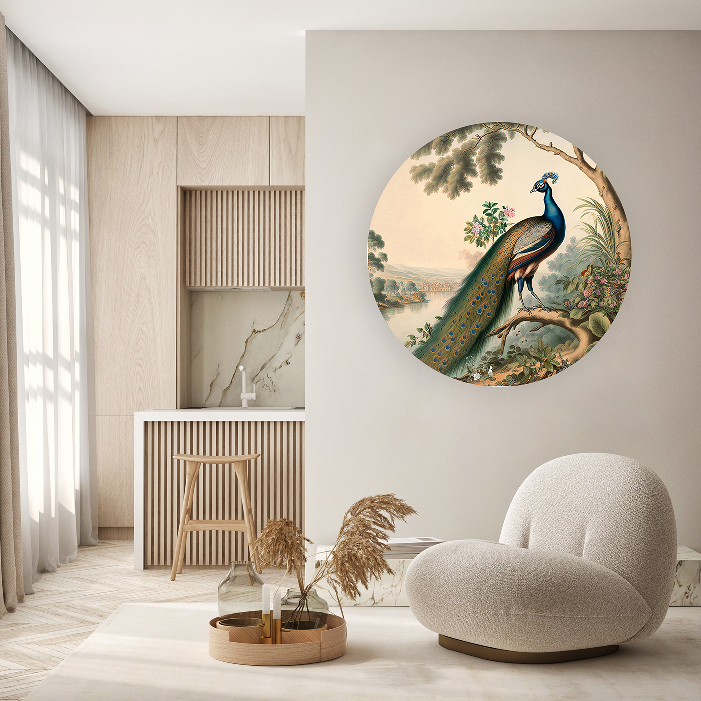 Yuvarlak Desenli Kuş Duvar Kağıdı - Modern Tasarım - Görsel 5