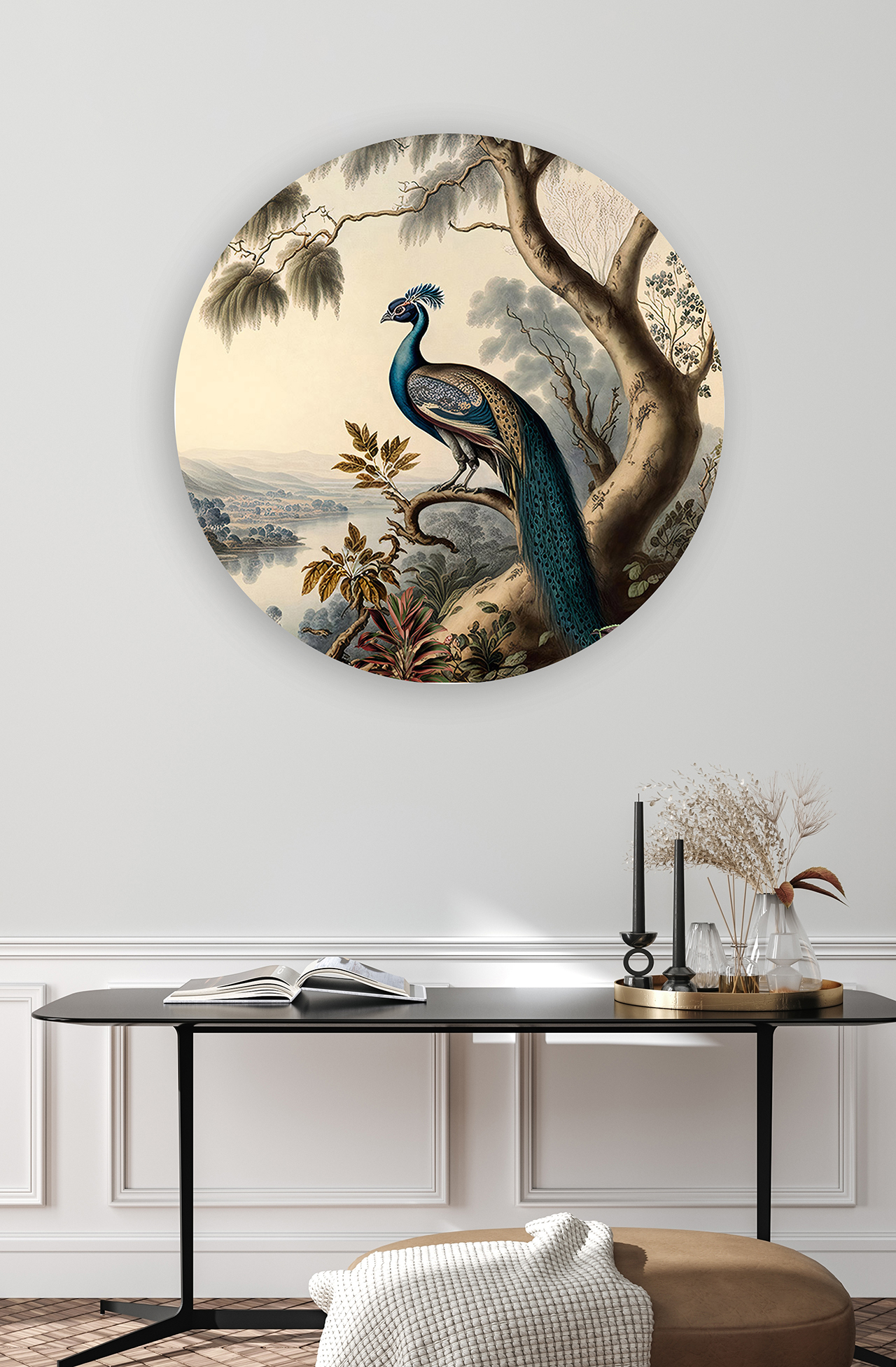Yuvarlak Çerçevede Tavus Kuşu Desenli Duvar Kağıdı - Doğal ve Zarif Tasarım - Görsel 4