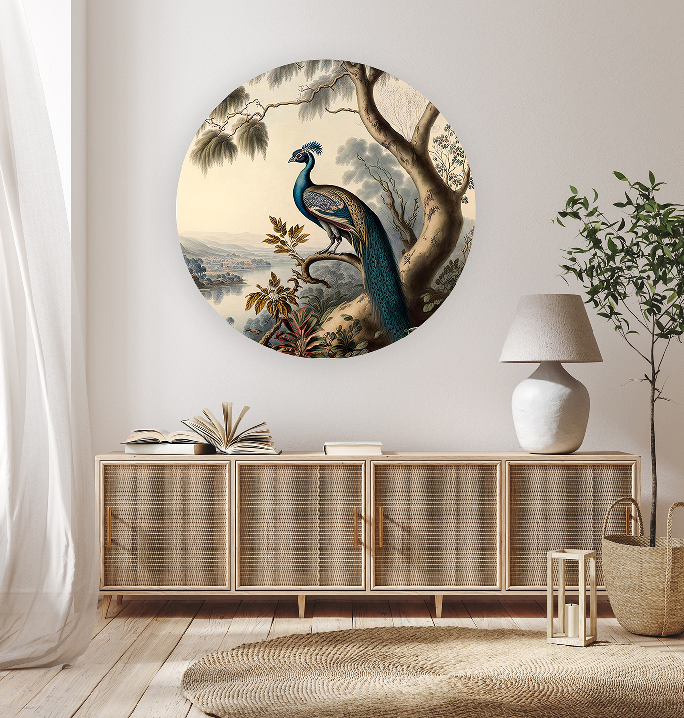 Yuvarlak Çerçevede Tavus Kuşu Desenli Duvar Kağıdı - Doğal ve Zarif Tasarım - Görsel 7