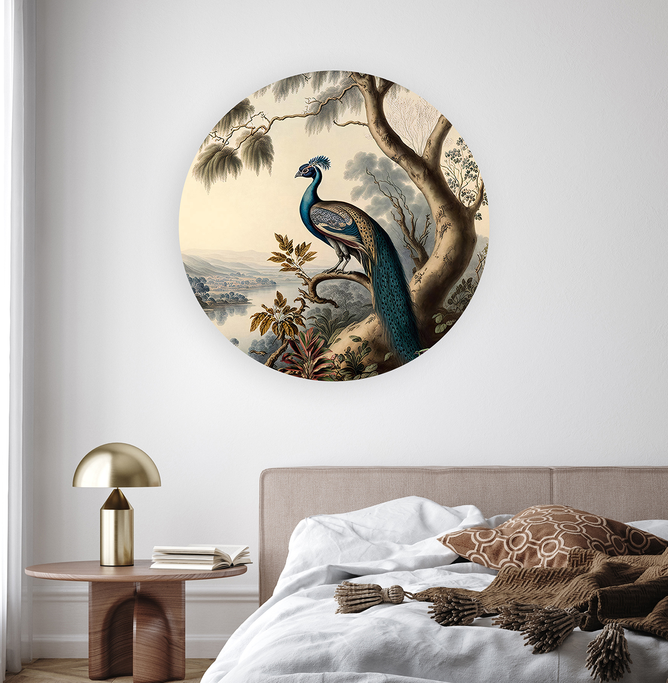 Yuvarlak Çerçevede Tavus Kuşu Desenli Duvar Kağıdı - Doğal ve Zarif Tasarım - Görsel 8