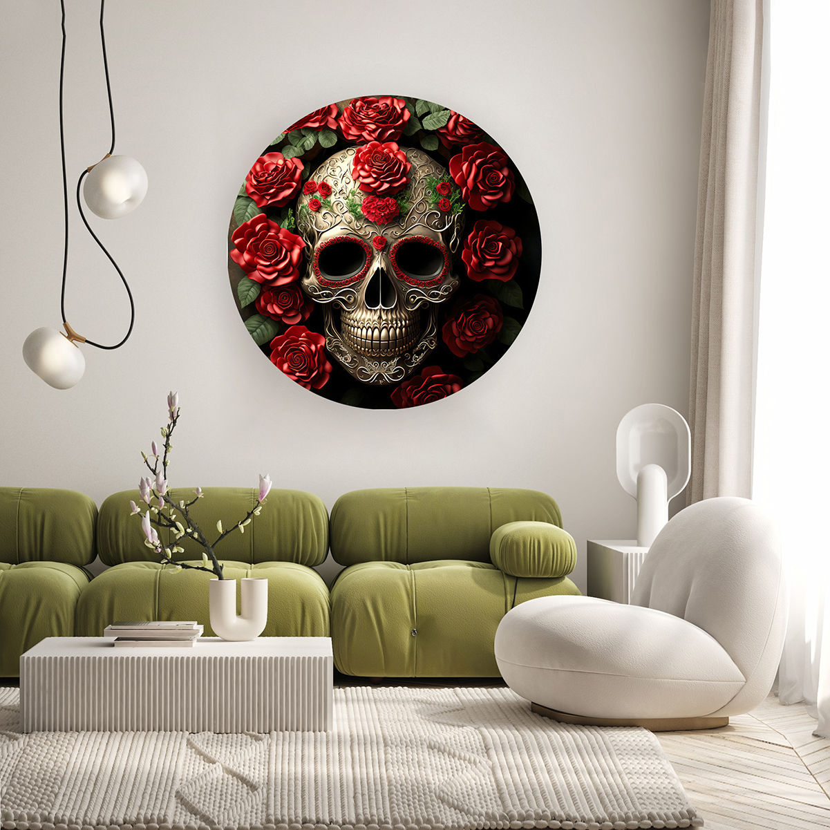 Ölü Skull Deseni Duvar Kağıdı – Kırmızı Güllerle Şık Tasarım - Görsel 6