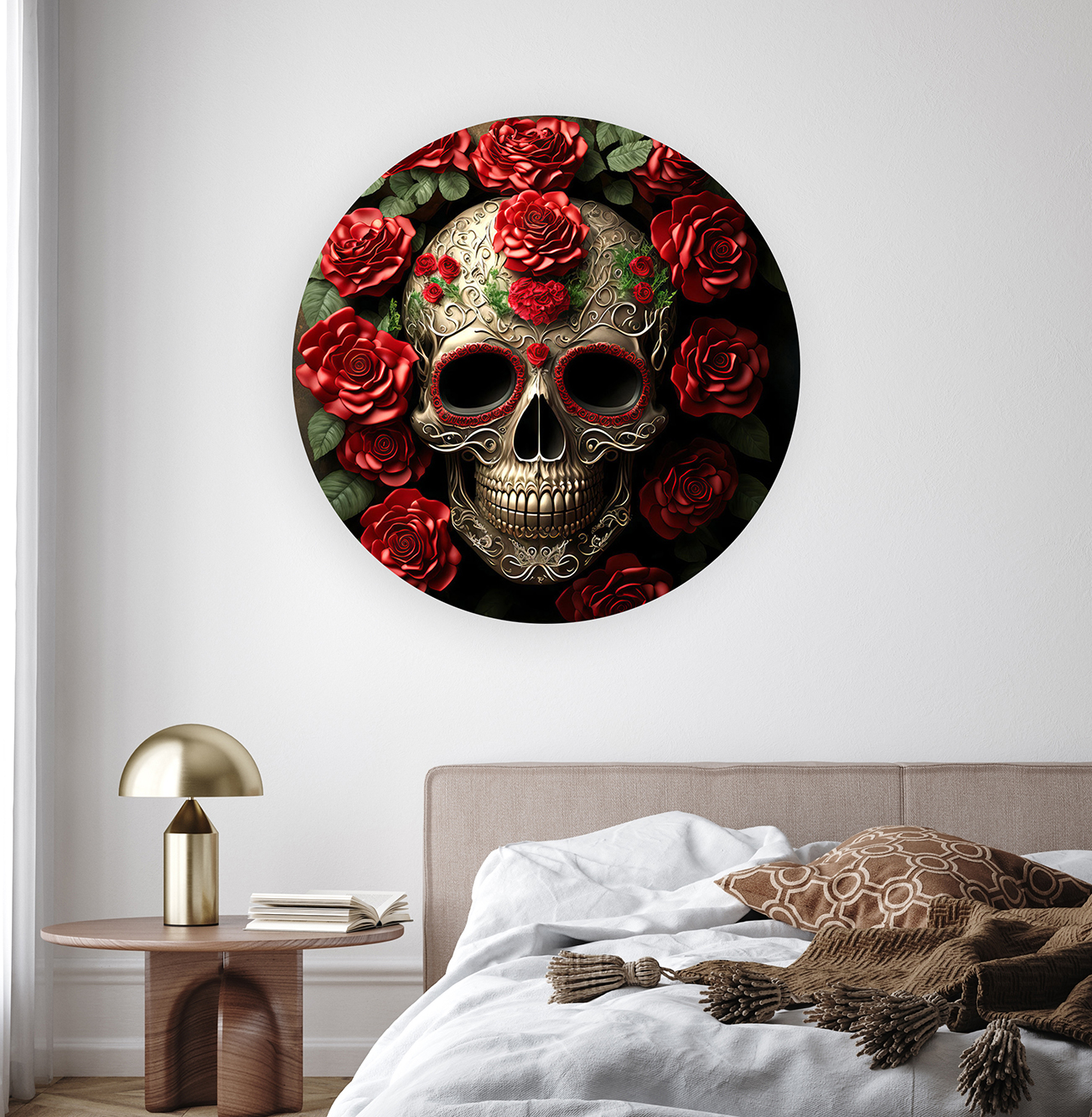 Ölü Skull Deseni Duvar Kağıdı – Kırmızı Güllerle Şık Tasarım - Görsel 8