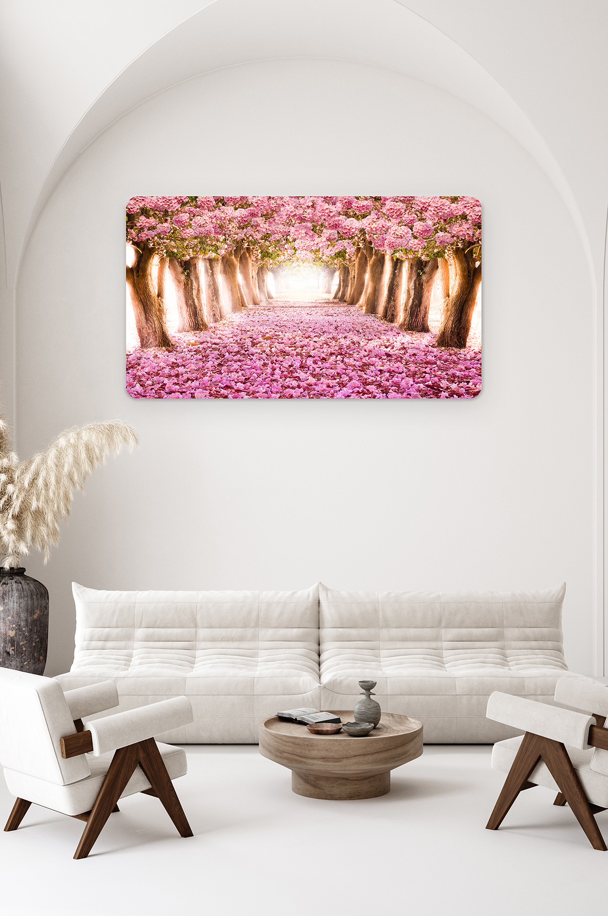 Pembe Çiçekli Yol Manzaralı Duvar Kağıdı - Doğal Tasarım - Görsel 8