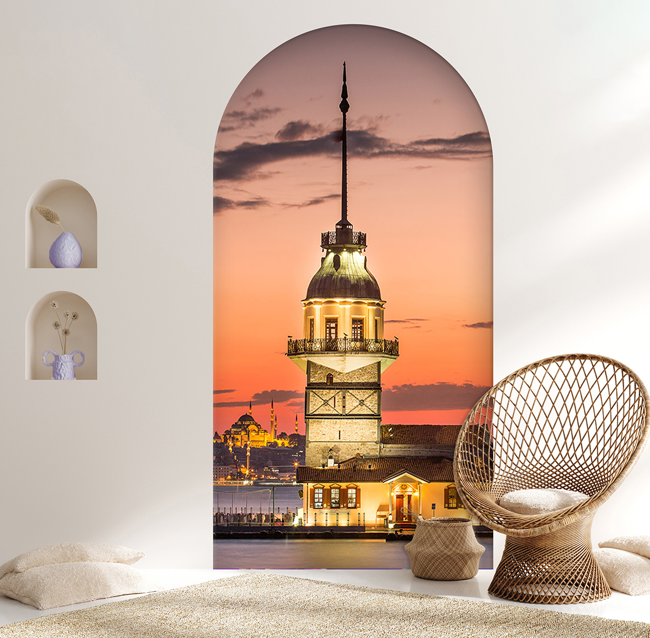 Kız Kulesi ve Günbatımı Desenli Duvar Kağıdı – Romantik Tasarım - Görsel 6
