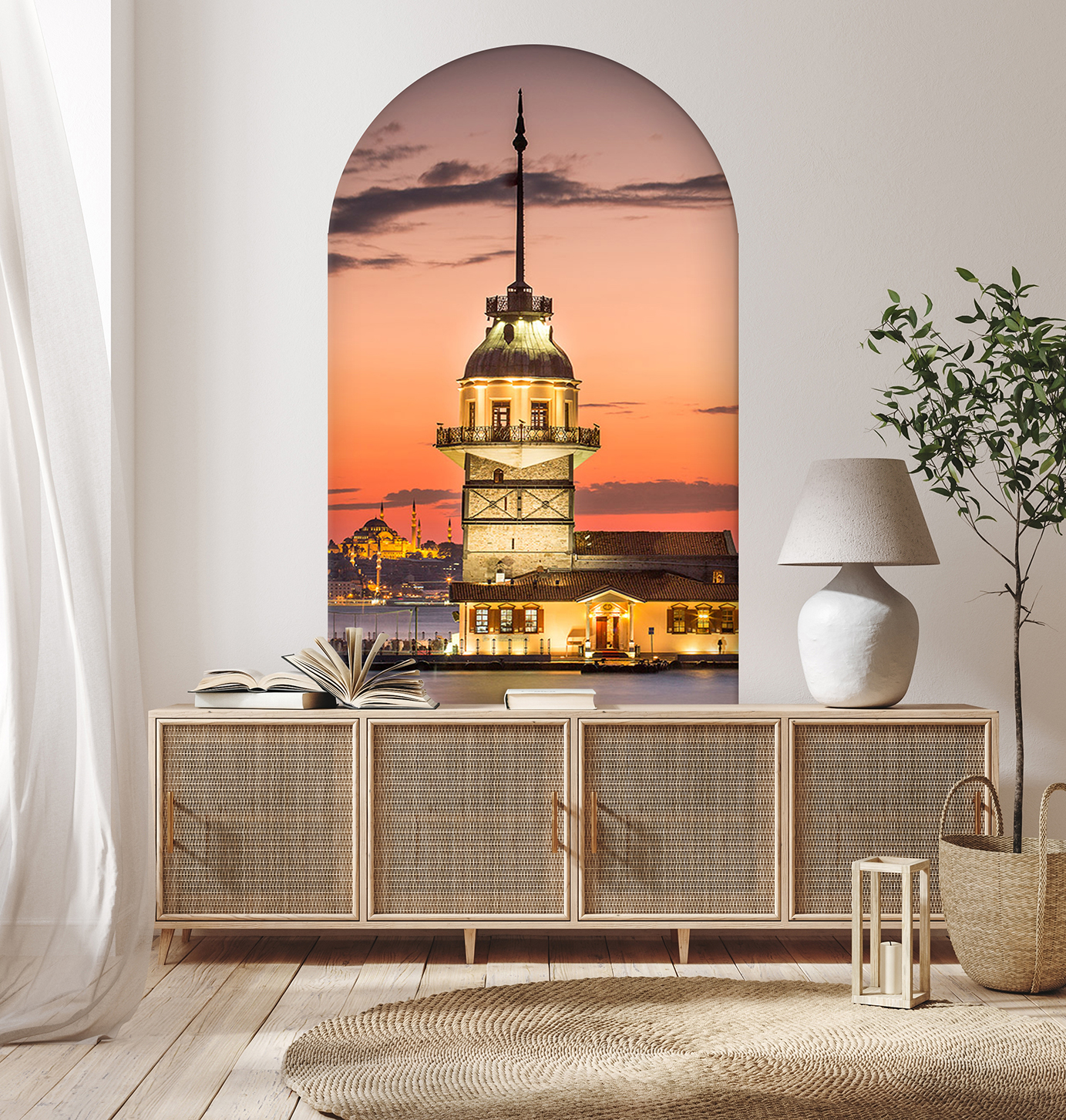 Kız Kulesi ve Günbatımı Desenli Duvar Kağıdı – Romantik Tasarım