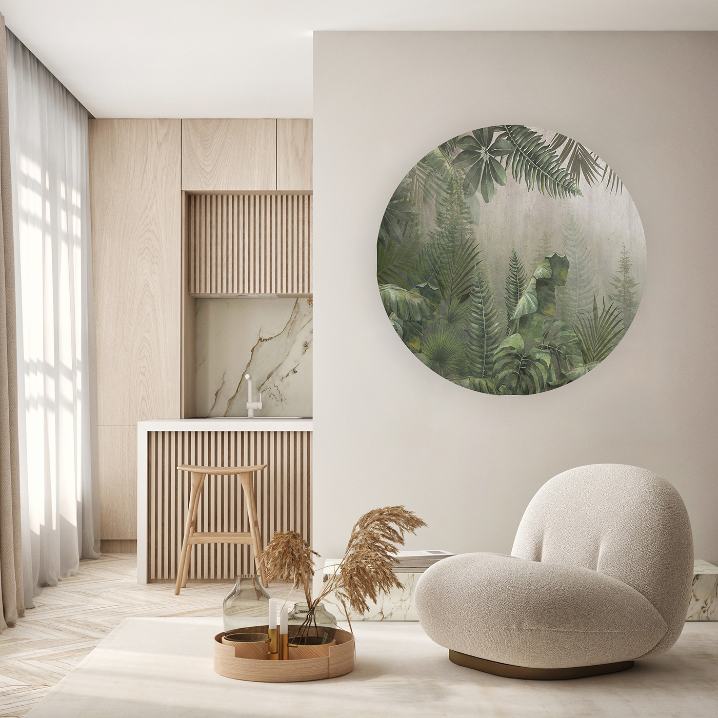 Yuvarlak Yaprak Desenli Duvar Kağıdı - Modern Tasarım - Görsel 5