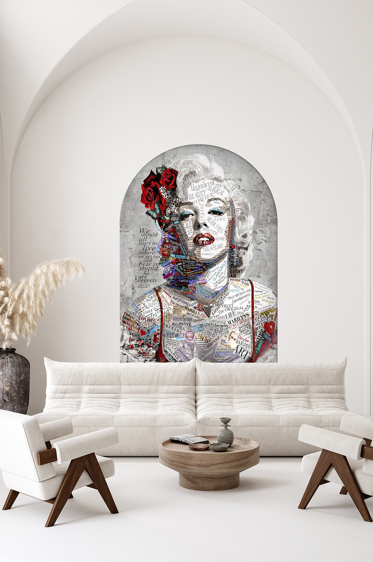 Marilyn Monroe Portresi ve Kolaj Desenli Duvar Kağıdı – Sanatsal Tasarım - Görsel 2