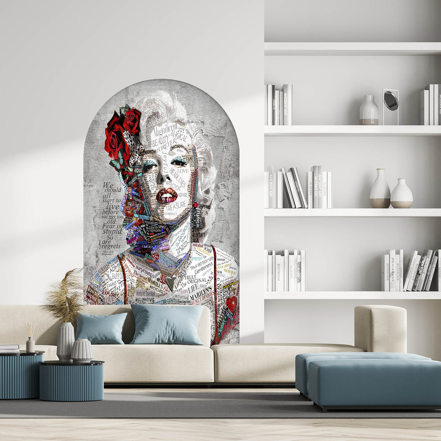 Marilyn Monroe Portresi ve Kolaj Desenli Duvar Kağıdı – Sanatsal Tasarım - Görsel 7