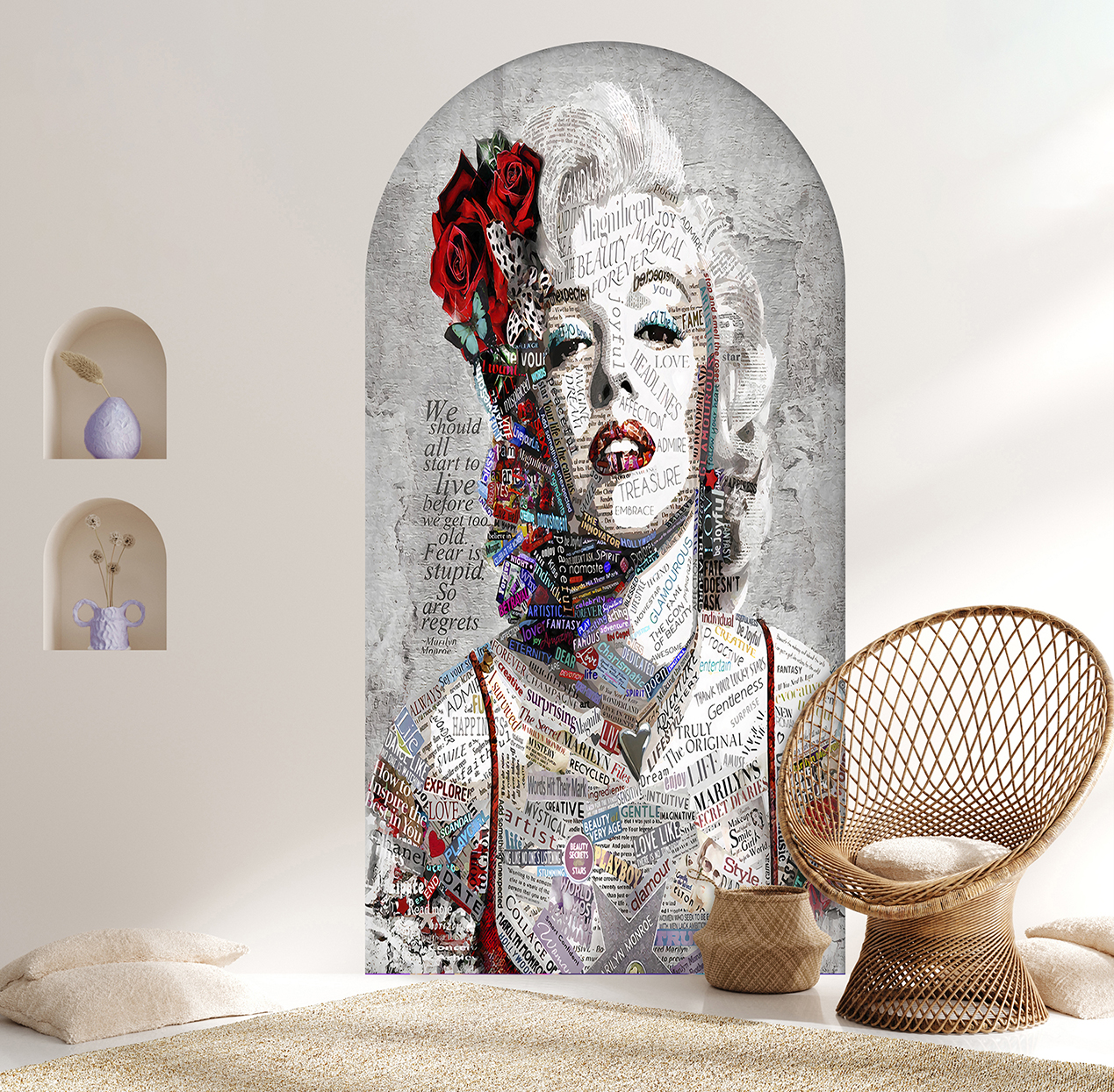 Marilyn Monroe Portresi ve Kolaj Desenli Duvar Kağıdı – Sanatsal Tasarım - Görsel 6