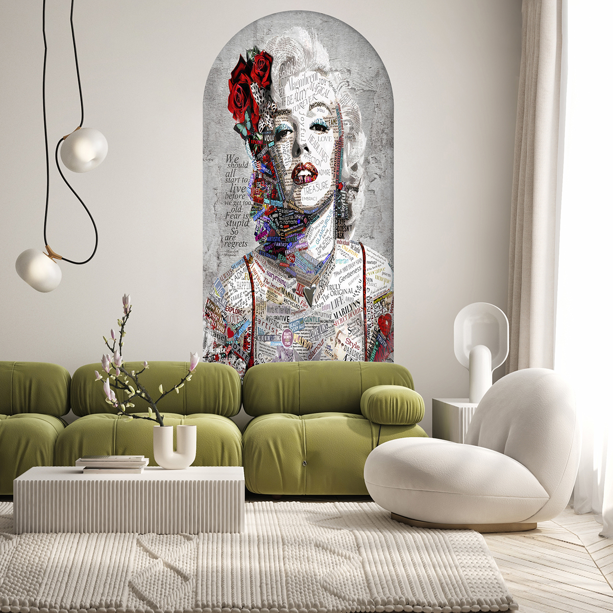 Marilyn Monroe Portresi ve Kolaj Desenli Duvar Kağıdı – Sanatsal Tasarım - Görsel 3