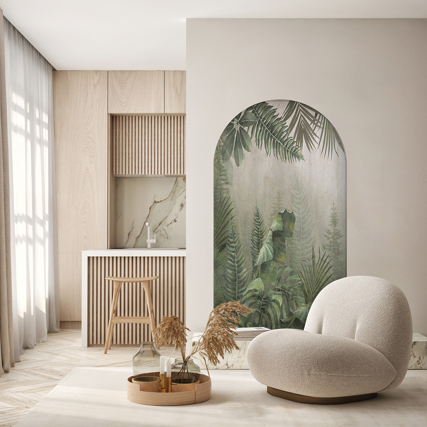 Tropikal Bitki Desenli Duvar Kağıdı - Modern Tasarım - Görsel 4