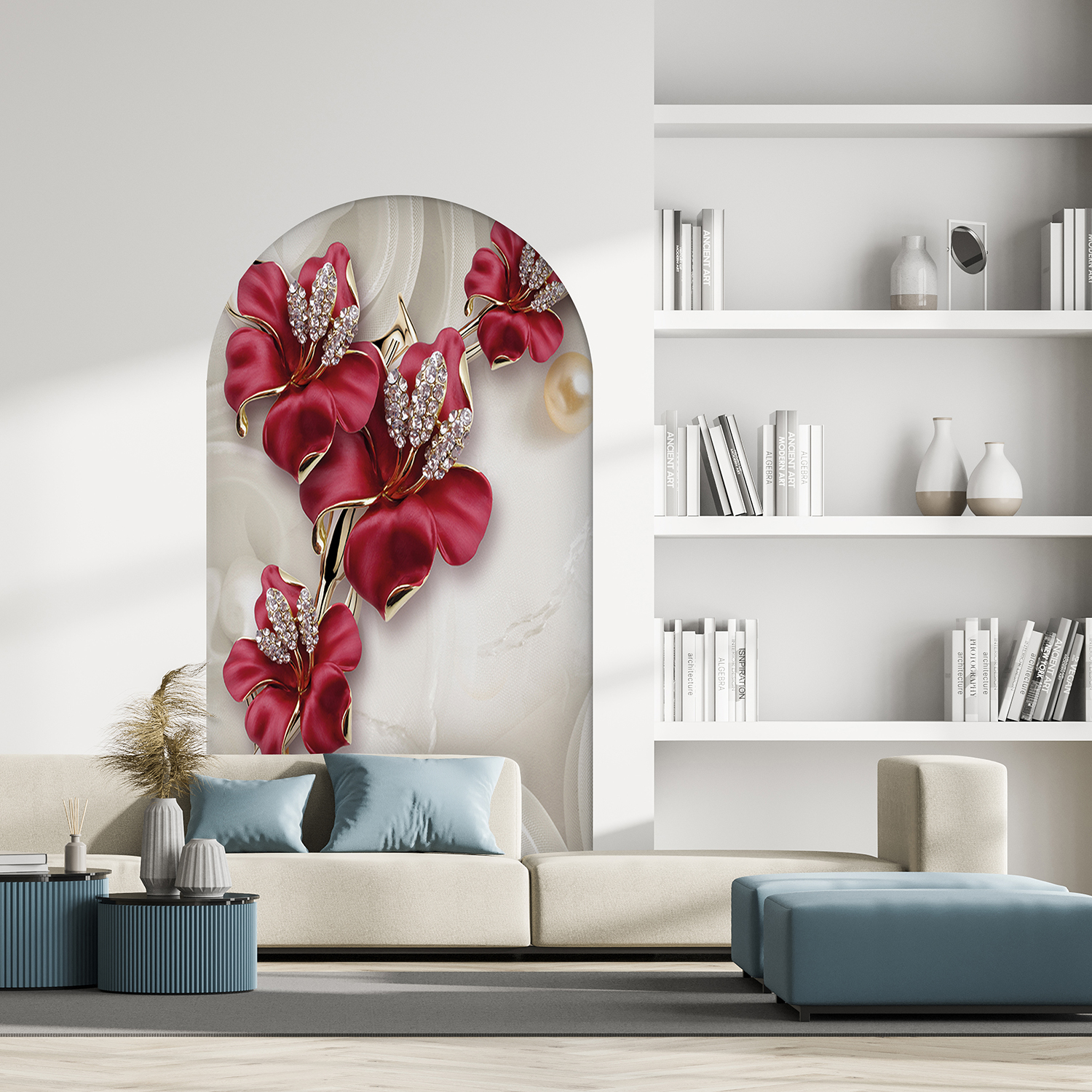 Kırmızı Çiçekli Soyut Duvar Kağıdı - Modern Tasarım - Görsel 7