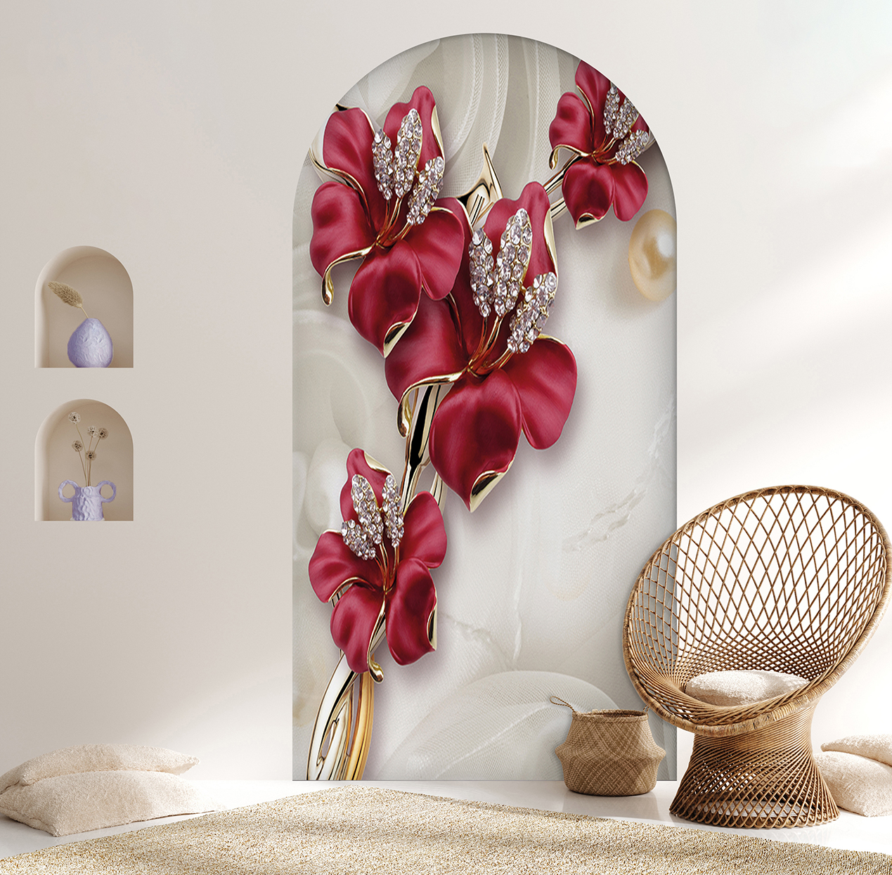 Kırmızı Çiçekli Soyut Duvar Kağıdı - Modern Tasarım - Görsel 6