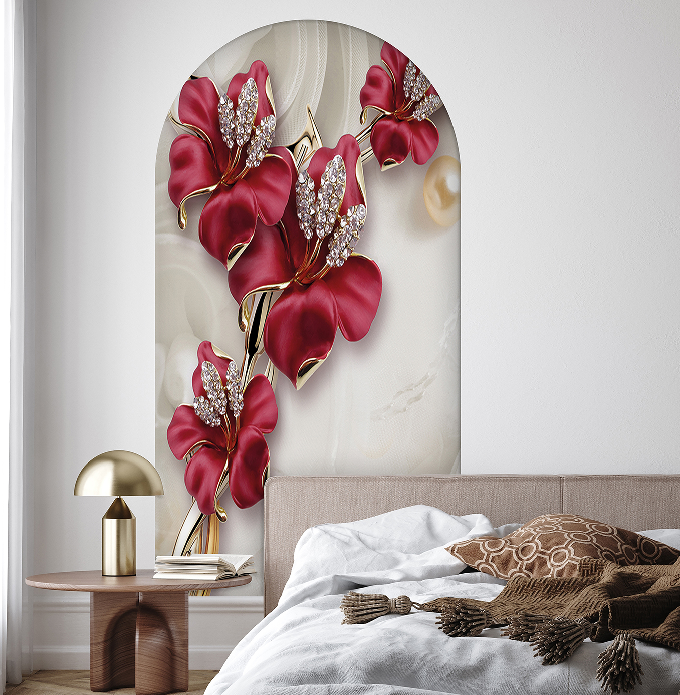 Kırmızı Çiçekli Soyut Duvar Kağıdı - Modern Tasarım - Görsel 5