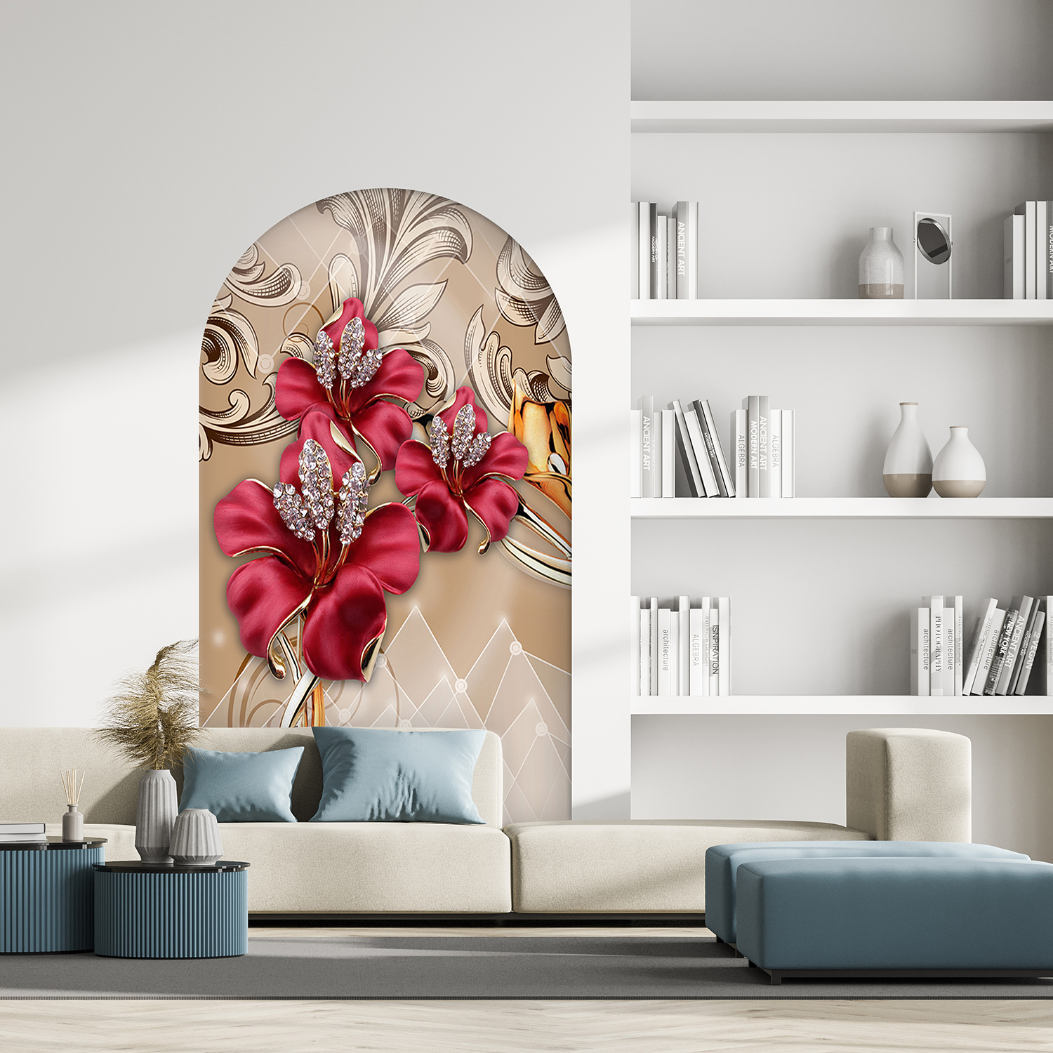Kırmızı Çiçekli Soyut Duvar Kağıdı - Modern Tasarım - Görsel 7