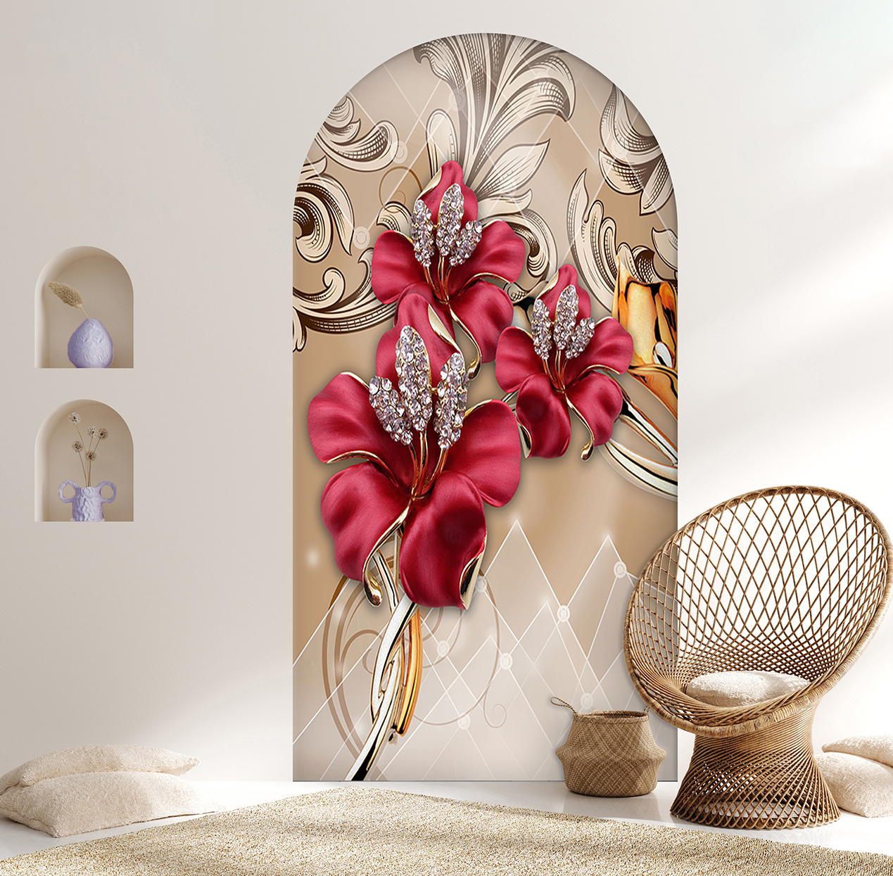 Kırmızı Çiçekli Soyut Duvar Kağıdı - Modern Tasarım - Görsel 6