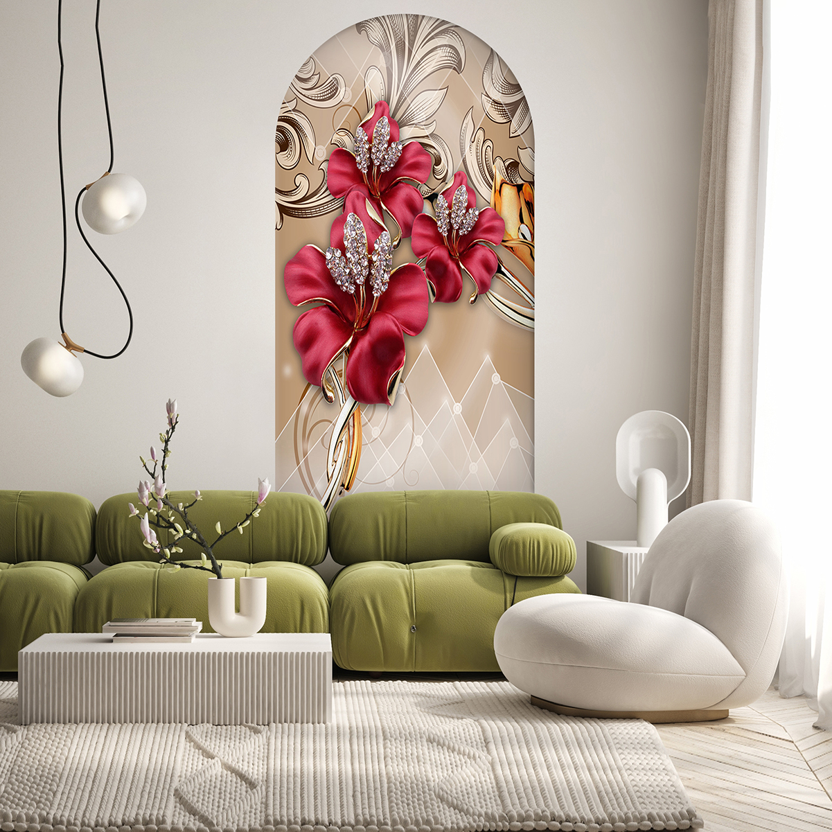 Kırmızı Çiçekli Soyut Duvar Kağıdı - Modern Tasarım - Görsel 4