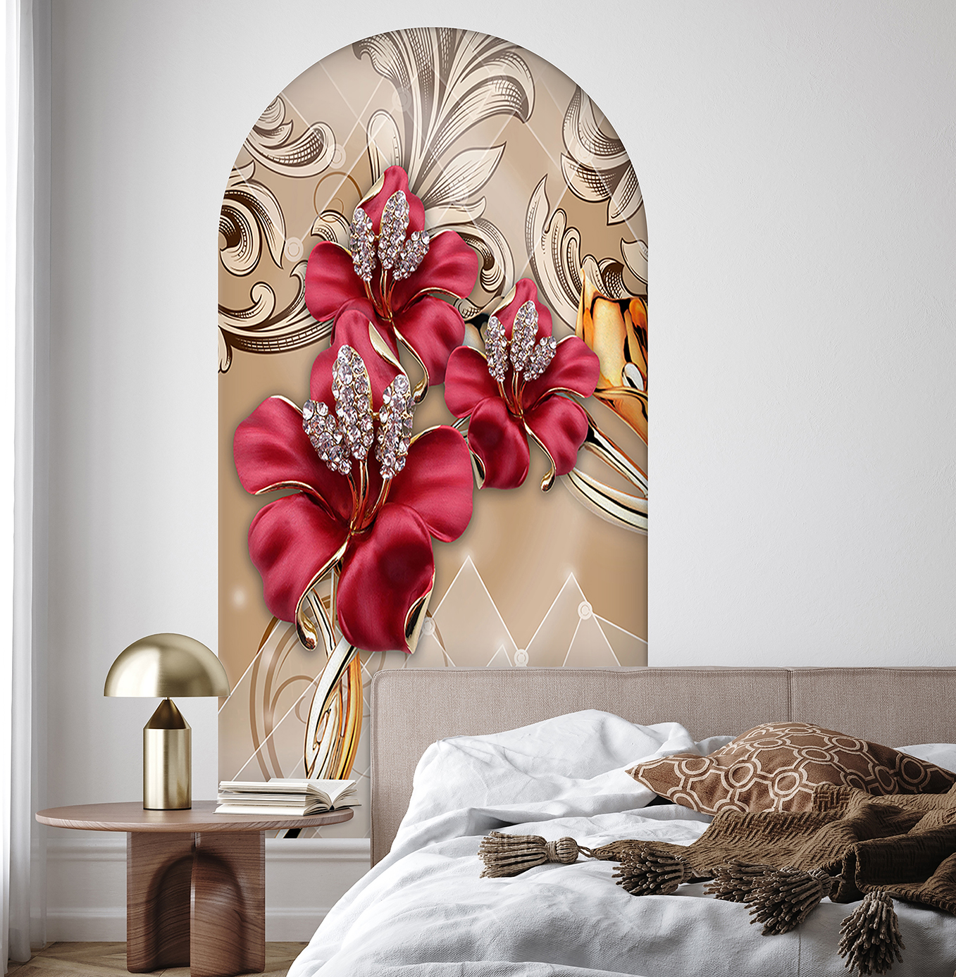 Kırmızı Çiçekli Soyut Duvar Kağıdı - Modern Tasarım - Görsel 5