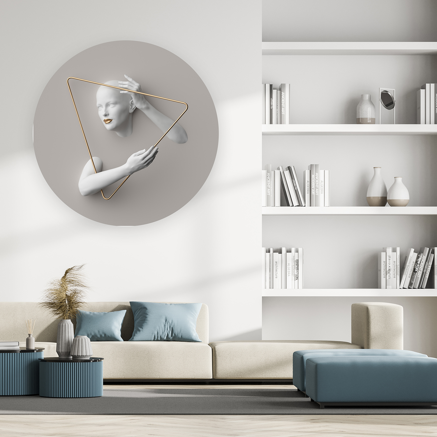 Soyut 3D Kadın Figürü Duvar Kağıdı – Altın Üçgen Çerçeveli Modern Tasarım - Görsel 3