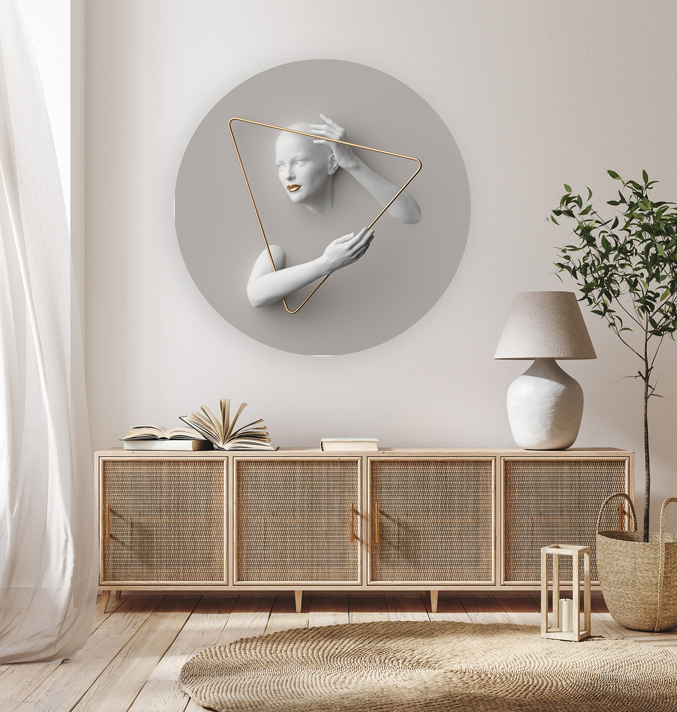 Soyut 3D Kadın Figürü Duvar Kağıdı – Altın Üçgen Çerçeveli Modern Tasarım - Görsel 7