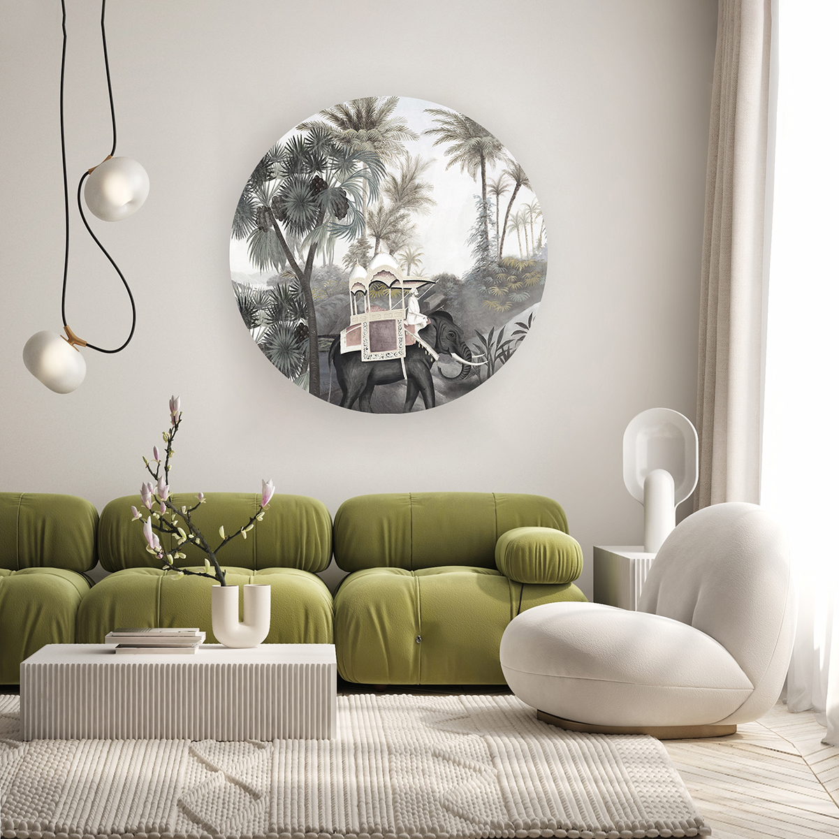 Tropikal Tasarımlı Fil Duvar Kağıdı – Kendinden Yapışkanlı Vintage Tarzı - Görsel 5