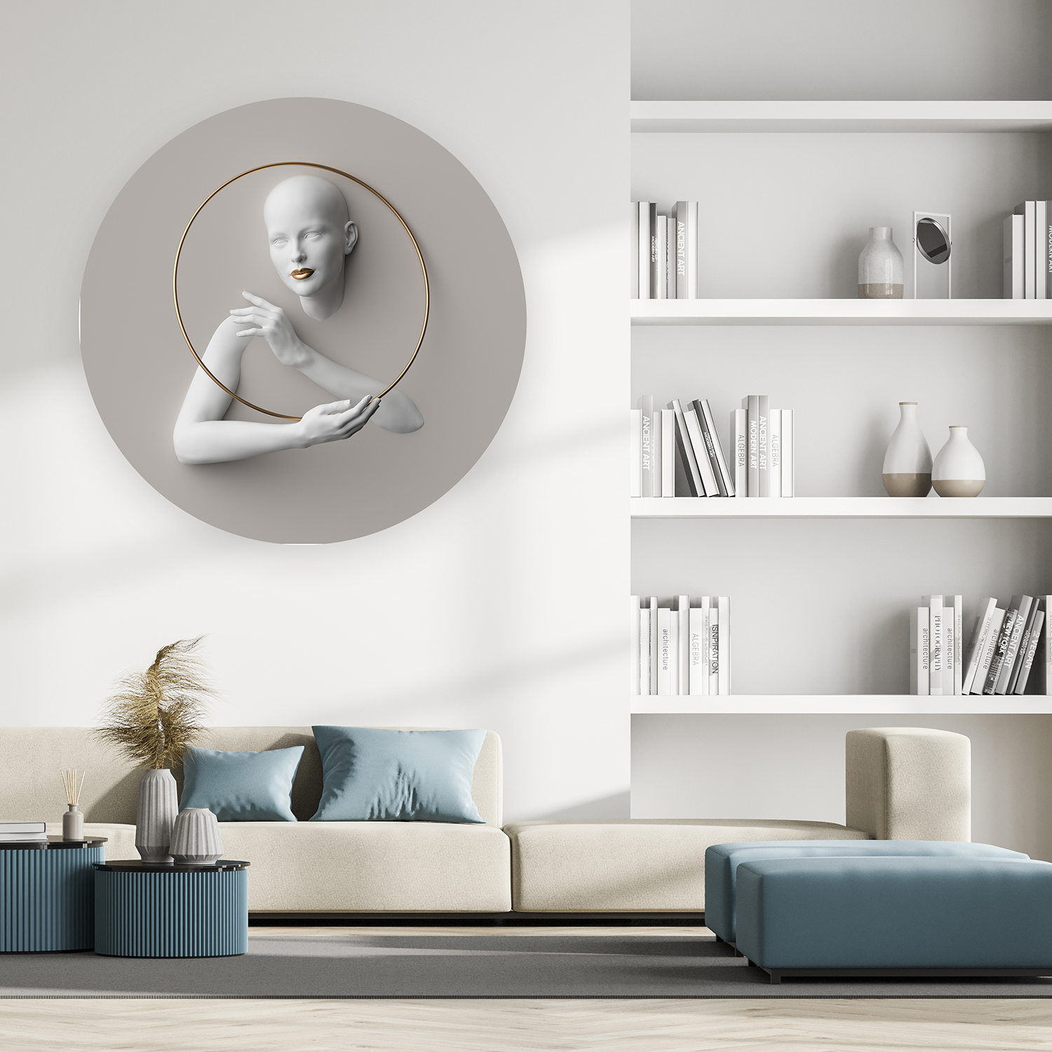 Soyut 3D Kadın Figürü Duvar Kağıdı – Modern Altın Çerçeveli Tasarım - Görsel 3