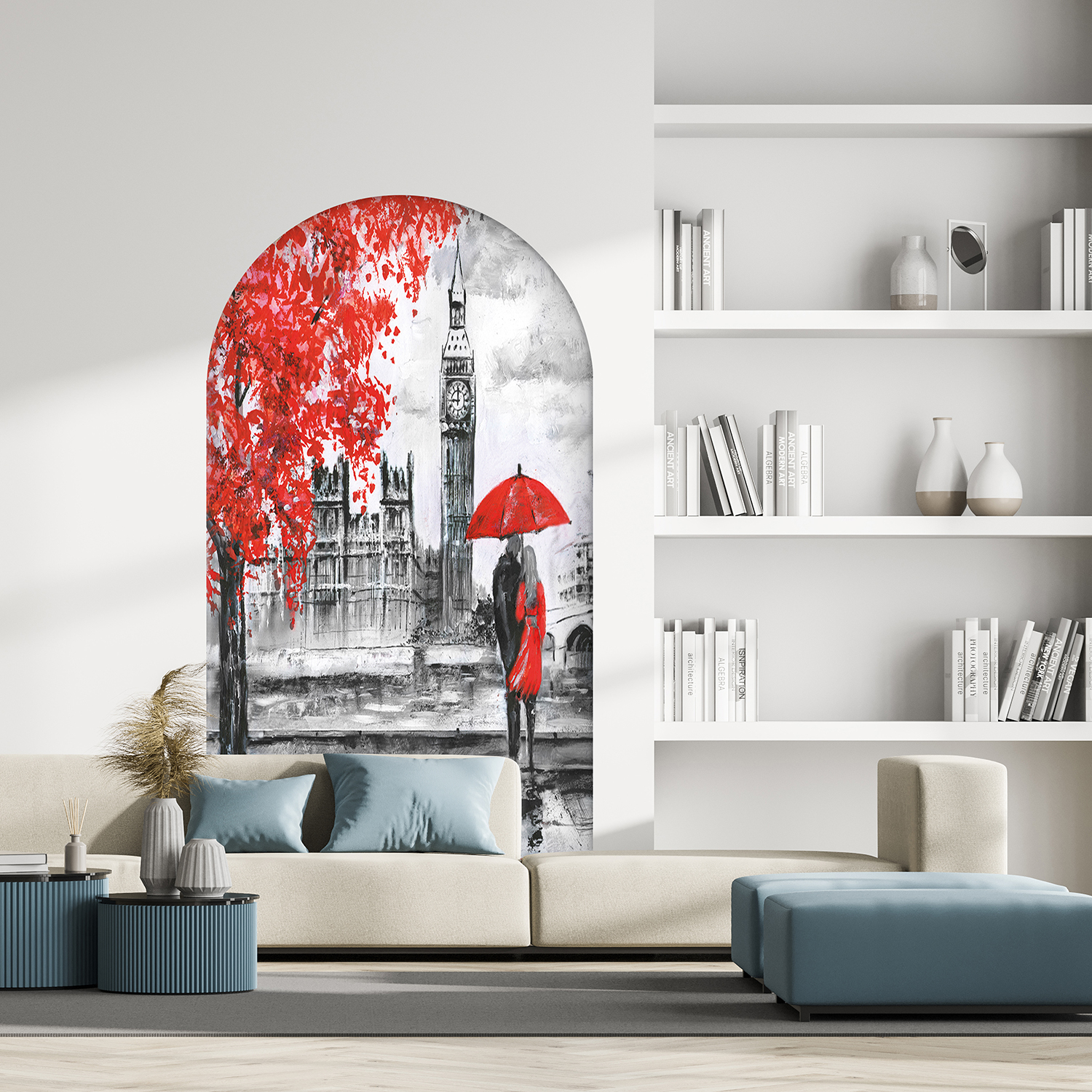 Kırmızı Şemsiye ile Big Ben - Sanatsal Duvar Kağıdı - Görsel 7