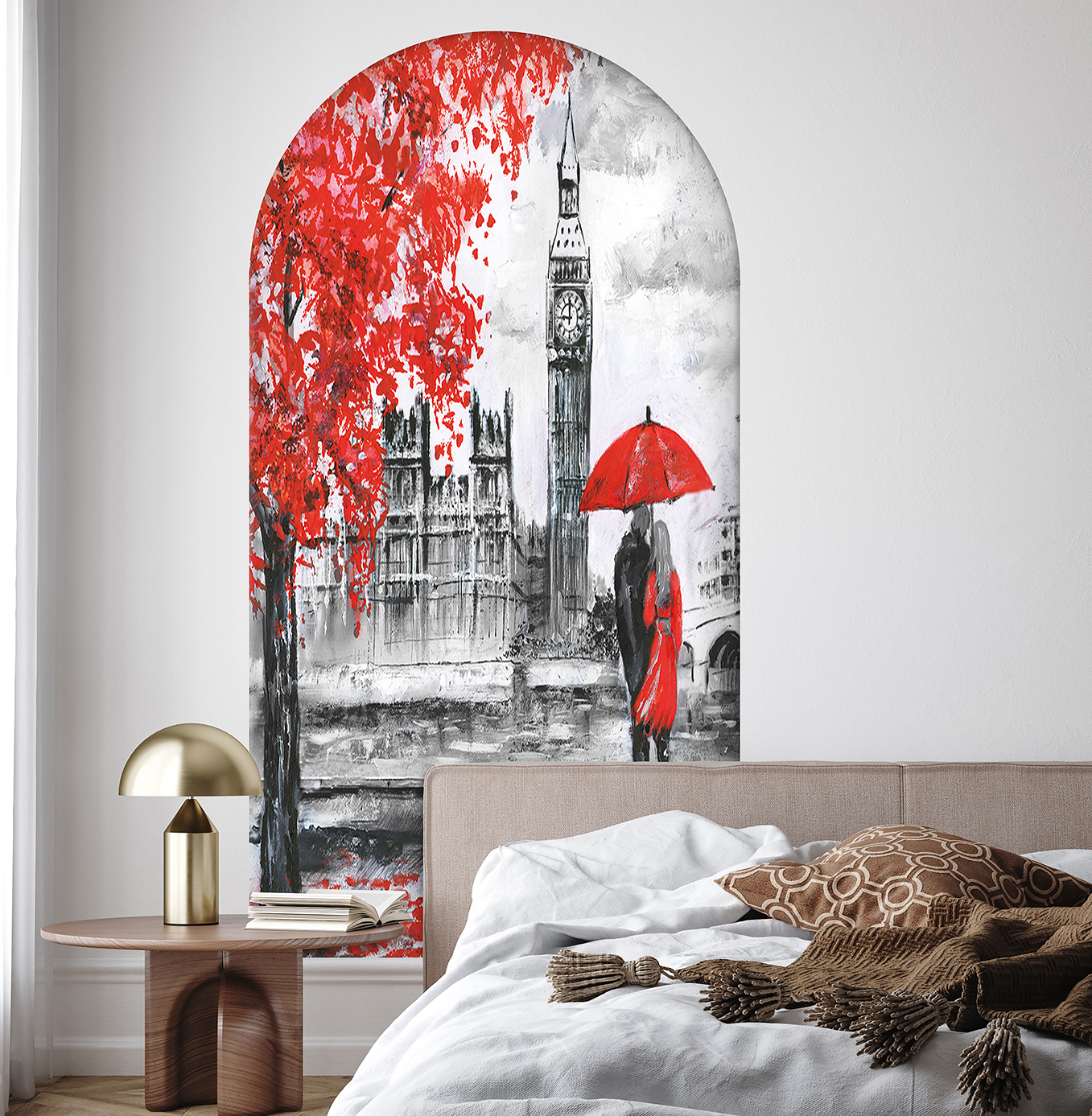 Kırmızı Şemsiye ile Big Ben - Sanatsal Duvar Kağıdı - Görsel 5