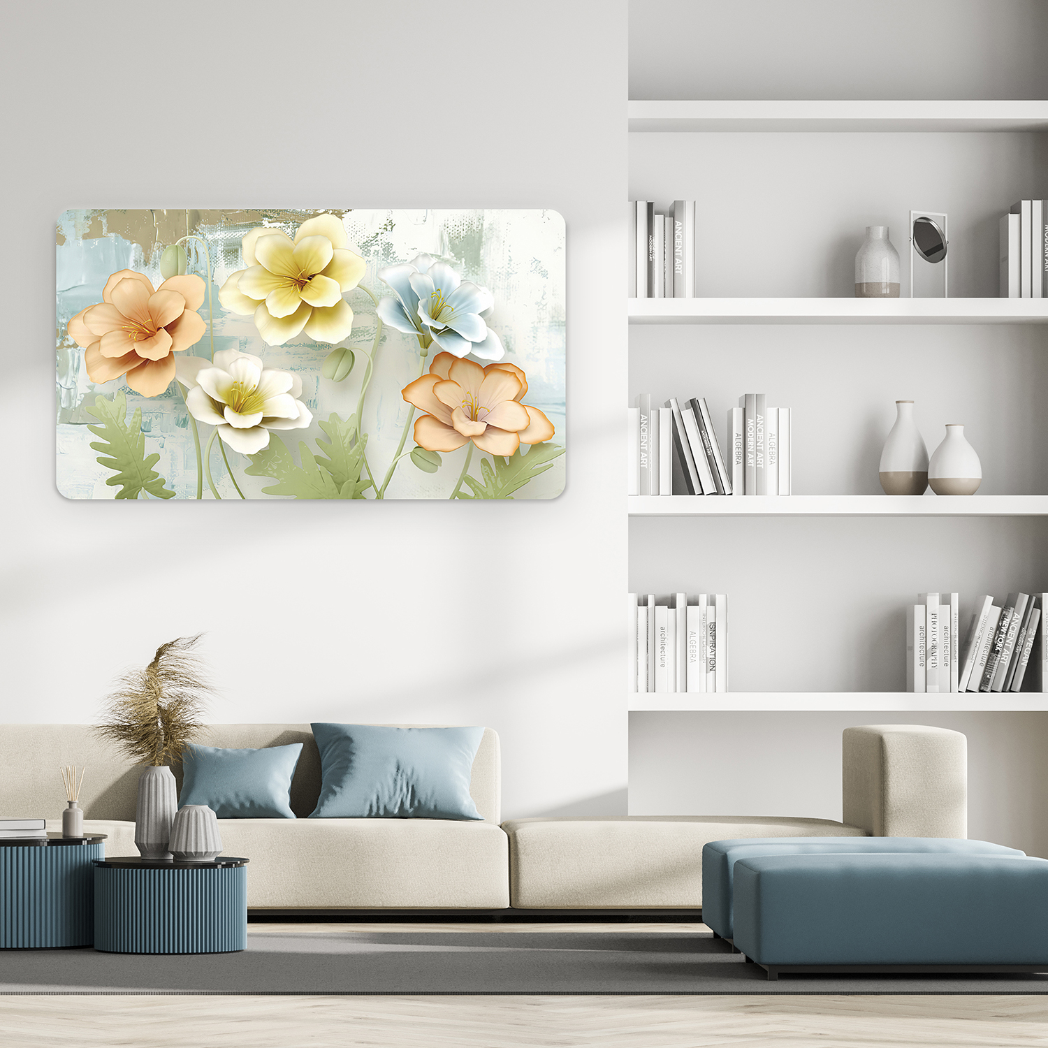 Pastel Çiçek ve Yaprak Desenli Duvar Kağıdı - Görsel 3