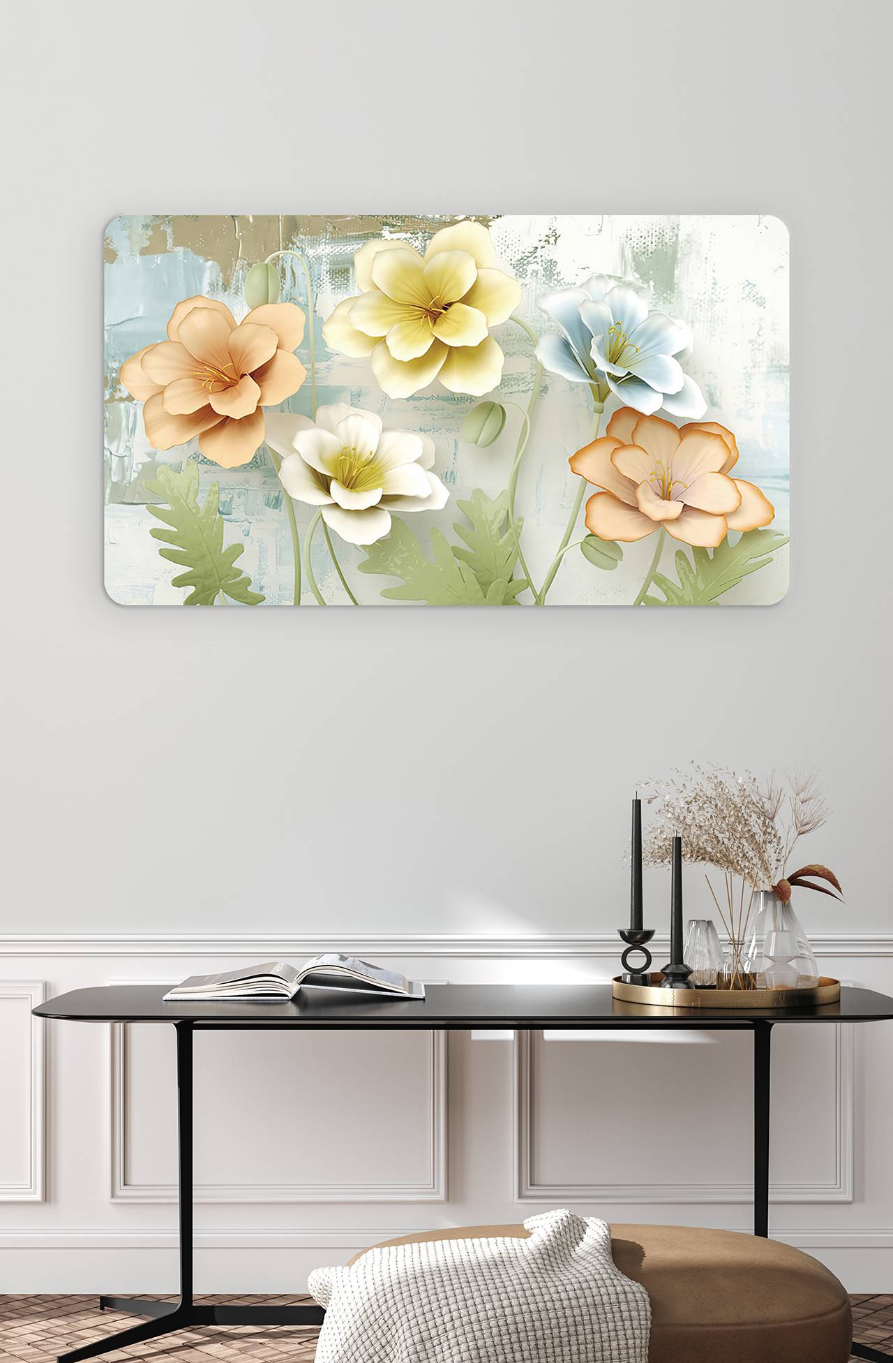 Pastel Çiçek ve Yaprak Desenli Duvar Kağıdı - Görsel 4