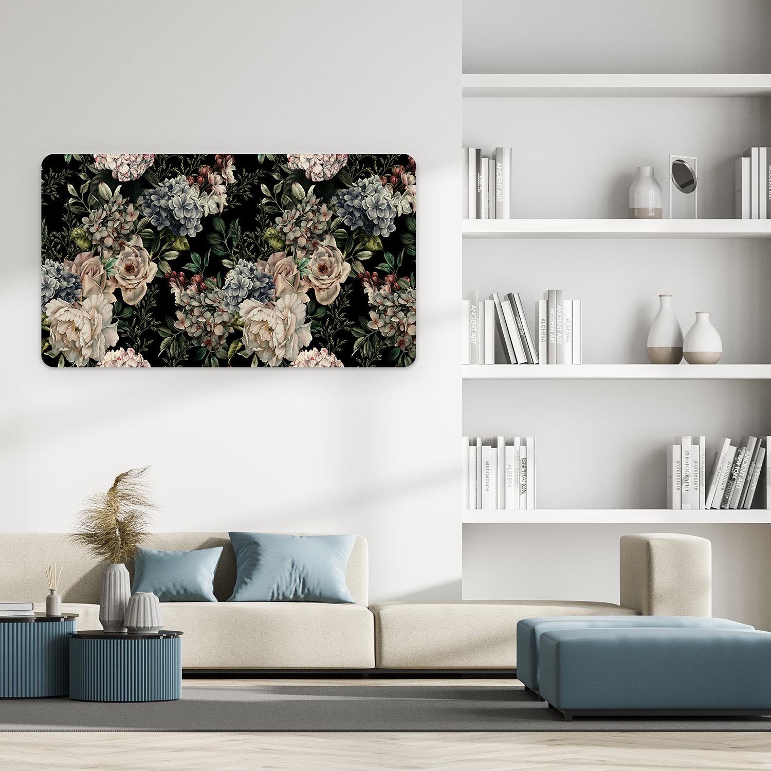 Beyaz, Pembe ve Mavi Çiçekli Duvar Kağıdı - Görsel 3