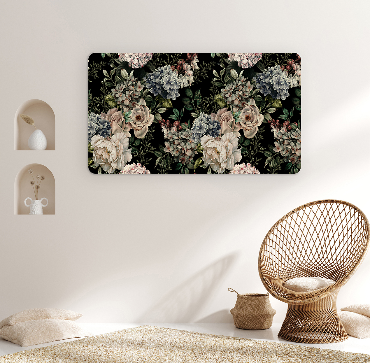 Beyaz, Pembe ve Mavi Çiçekli Duvar Kağıdı