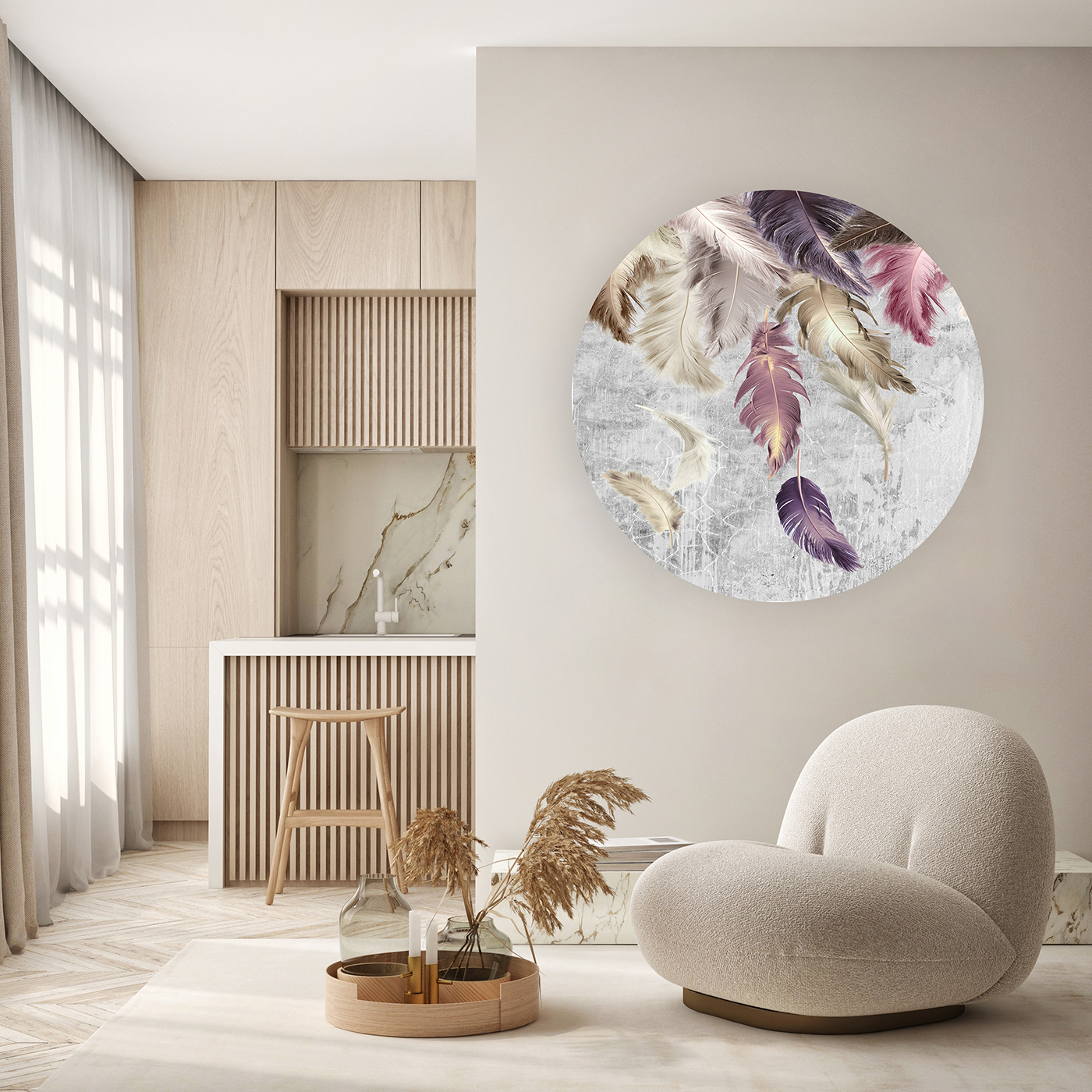 Renkli Tüyler ve Dokulu Duvar Kağıdı – Kendinden Yapışkanlı Modern Tasarım - Görsel 5