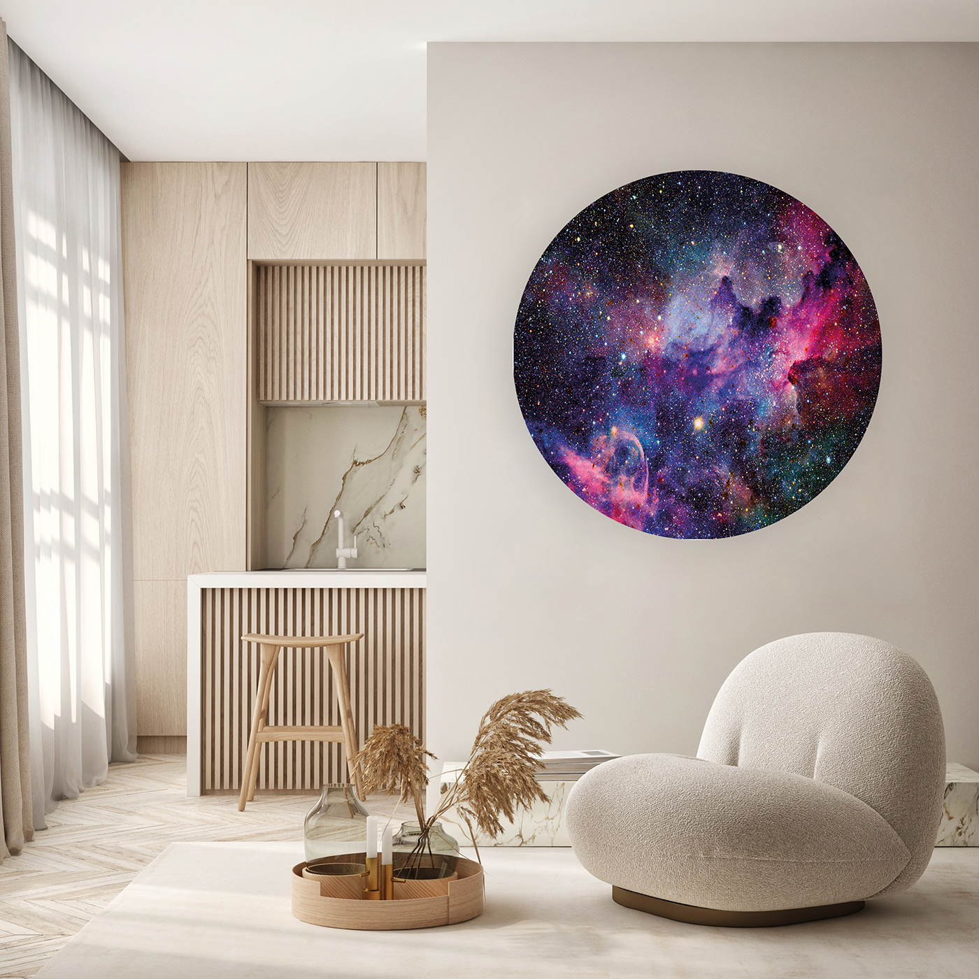 Gökyüzü ve Galaksi Temalı Yuvarlak Duvar Posteri - Modern Tasarım - Görsel 5