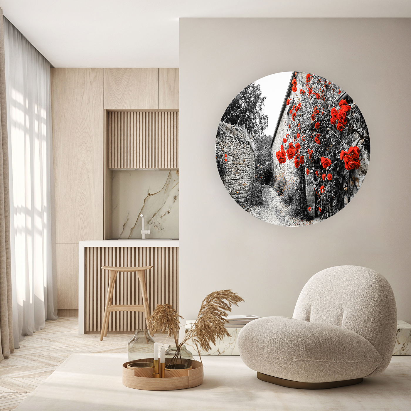 Kırmızı Çiçekli Siyah Beyaz Duvar Kağıdı - Modern Tasarım - Görsel 5