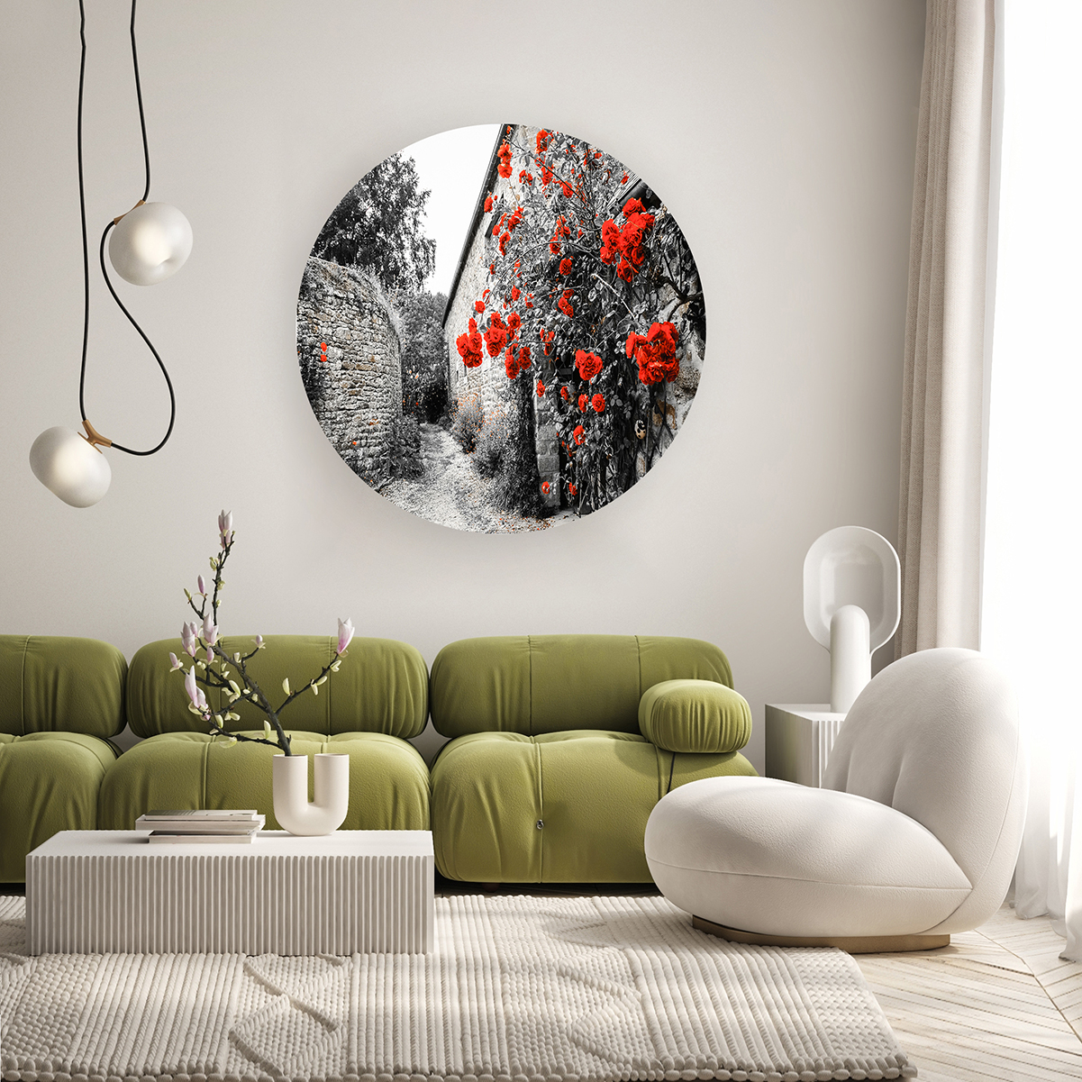 Kırmızı Çiçekli Siyah Beyaz Duvar Kağıdı - Modern Tasarım - Görsel 6