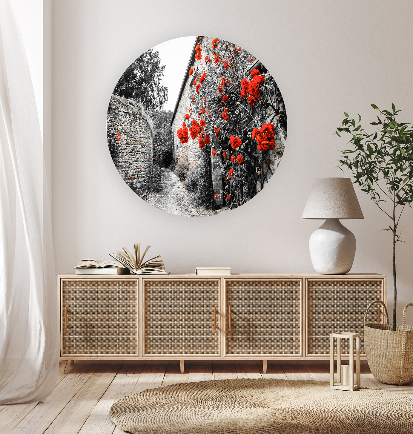 Kırmızı Çiçekli Siyah Beyaz Duvar Kağıdı - Modern Tasarım - Görsel 7