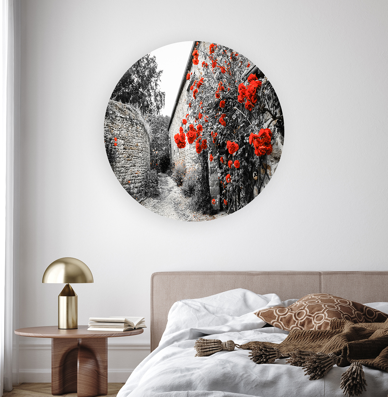 Kırmızı Çiçekli Siyah Beyaz Duvar Kağıdı - Modern Tasarım - Görsel 8