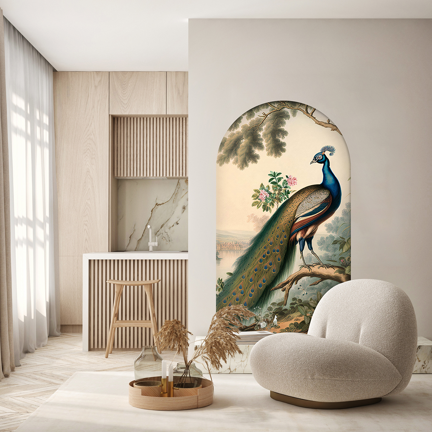 Şık ve Modern Tavuskuşu Desenli Duvar Kağıdı - Görsel 4