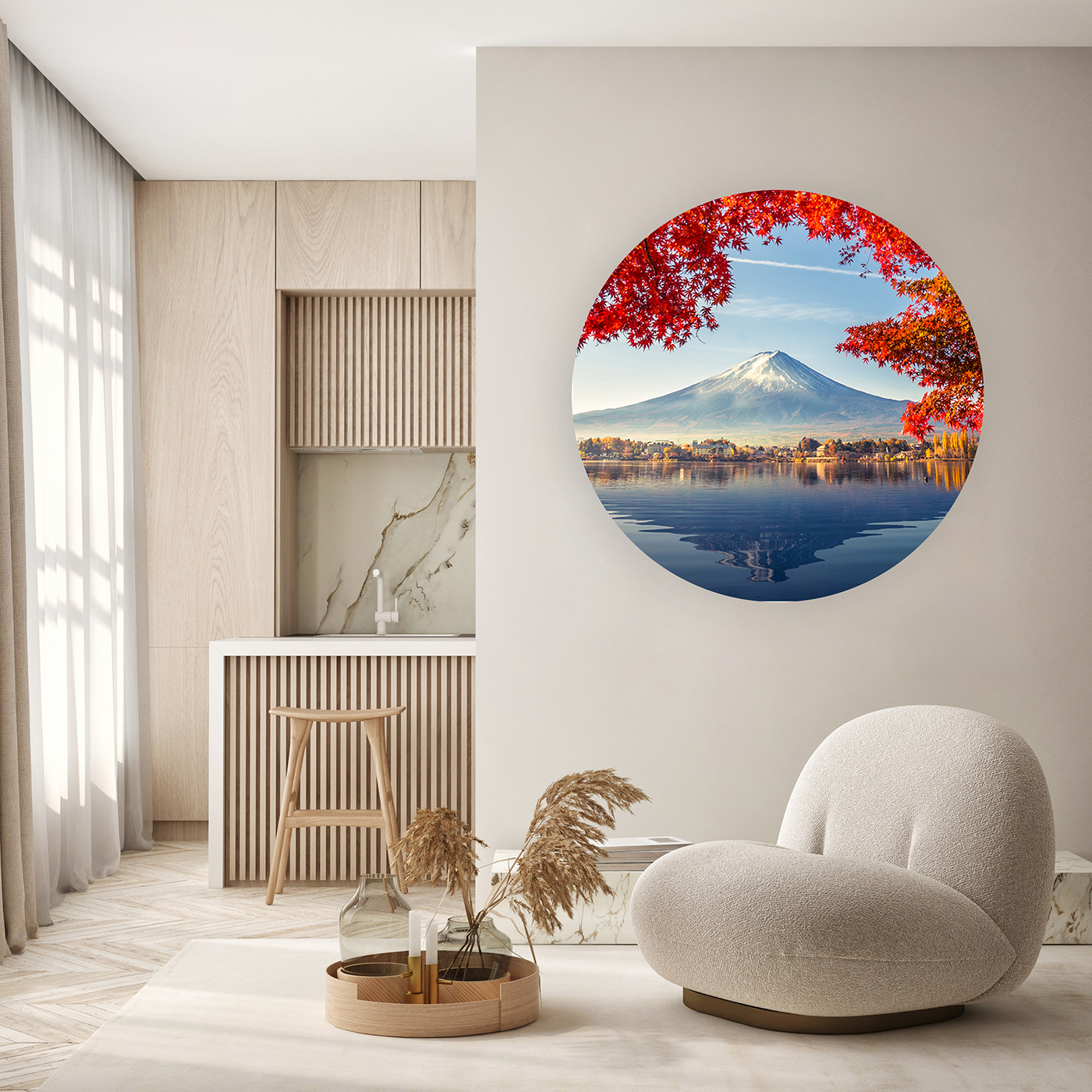 Fuji Dağı Manzaralı Yuvarlak Duvar Posteri - Modern ve Estetik Tasarım - Görsel 5