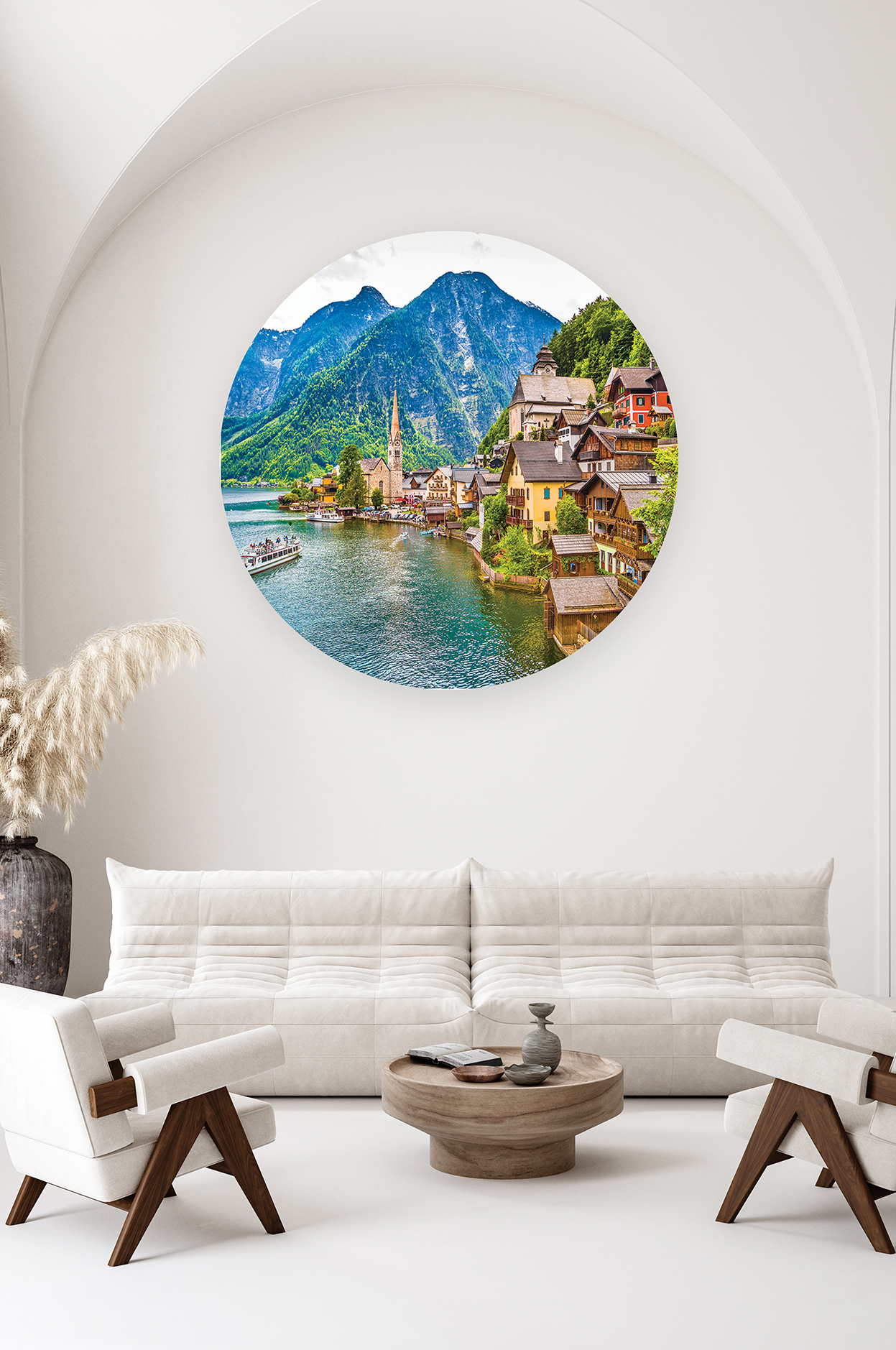 Dağ Manzaralı Yuvarlak Duvar Kağıdı - Modern Tasarım - Görsel 2