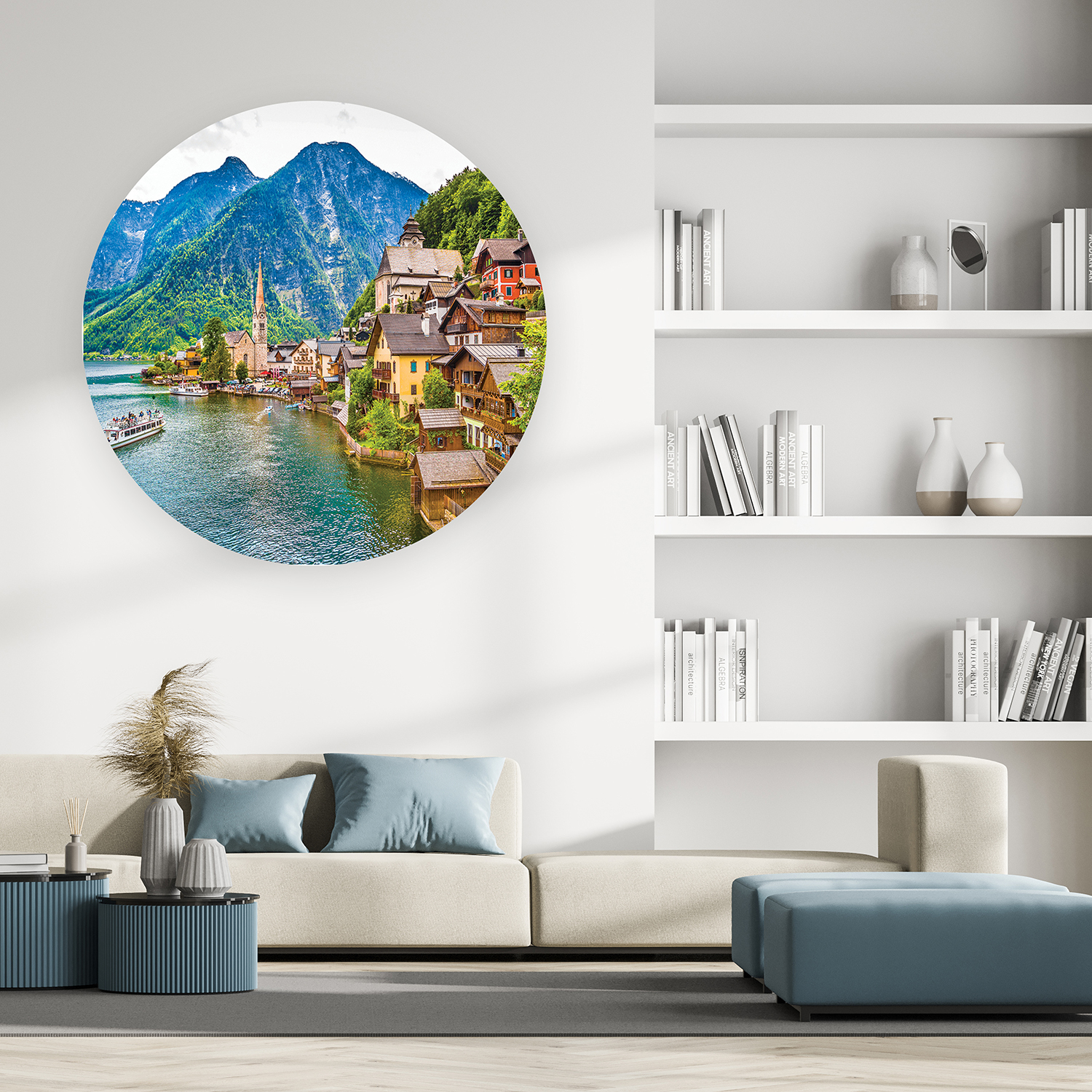 Dağ Manzaralı Yuvarlak Duvar Kağıdı - Modern Tasarım - Görsel 3