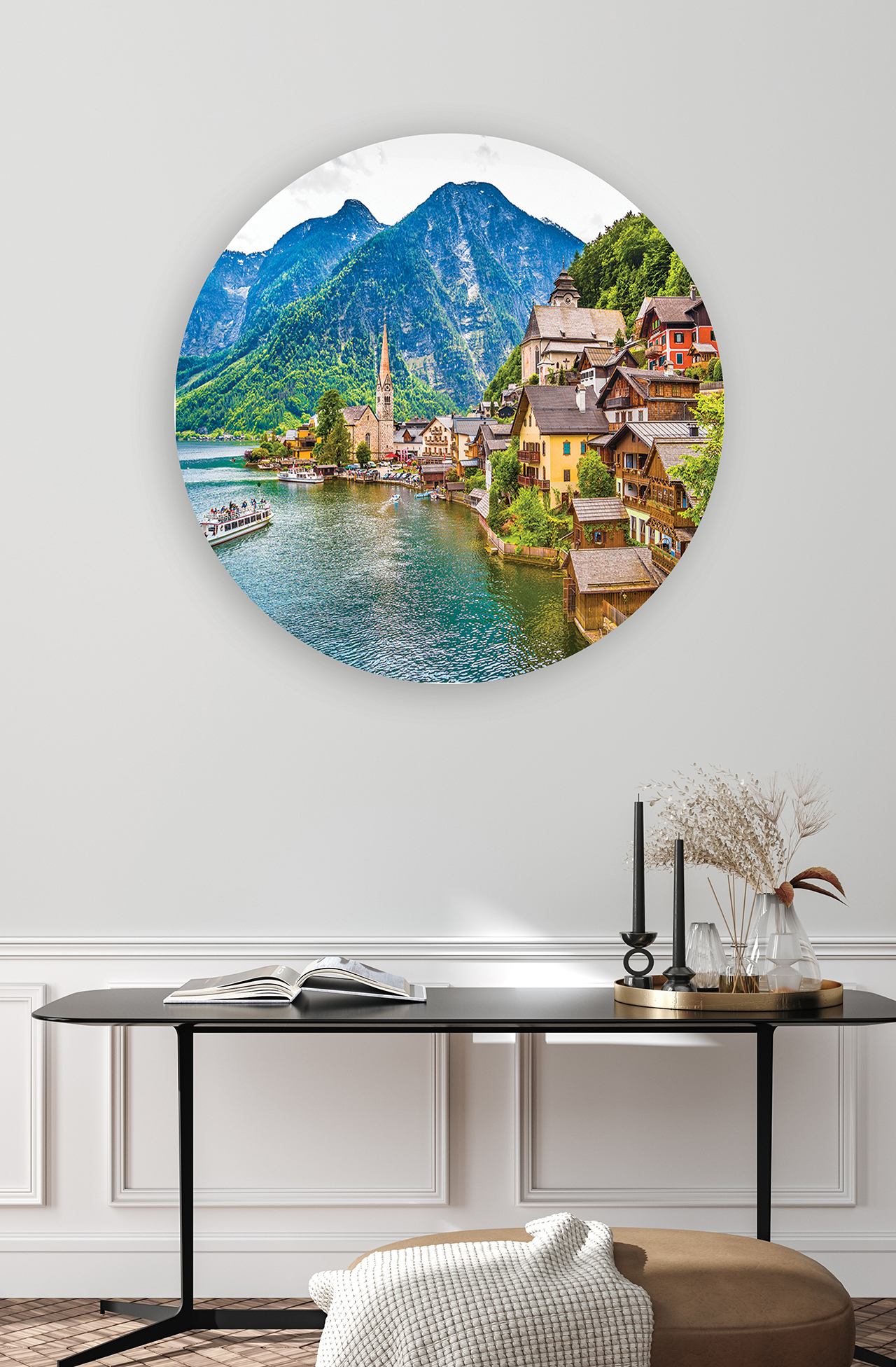 Dağ Manzaralı Yuvarlak Duvar Kağıdı - Modern Tasarım - Görsel 4