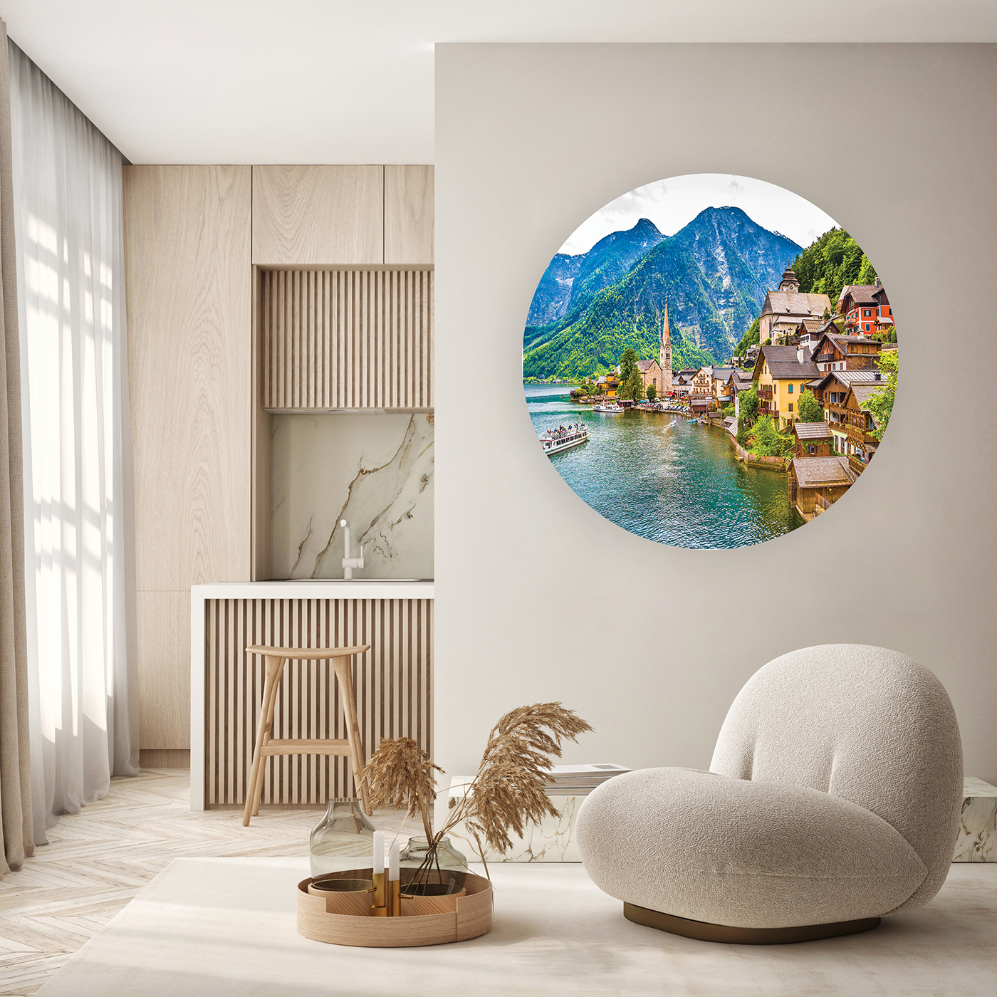 Dağ Manzaralı Yuvarlak Duvar Kağıdı - Modern Tasarım - Görsel 5